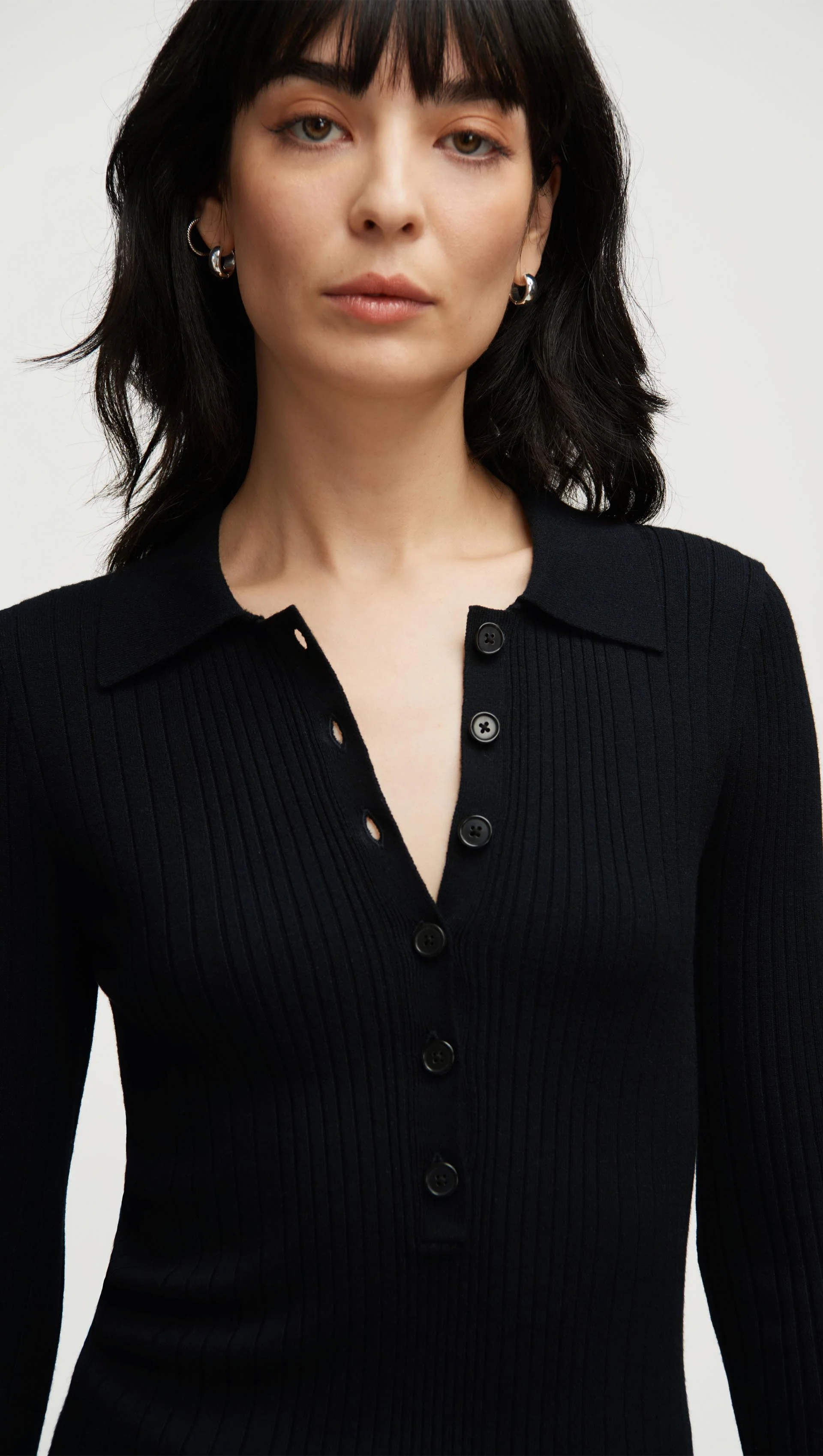 Ribbed Collar Sweater in Viscose Polyester | Black - Image 2