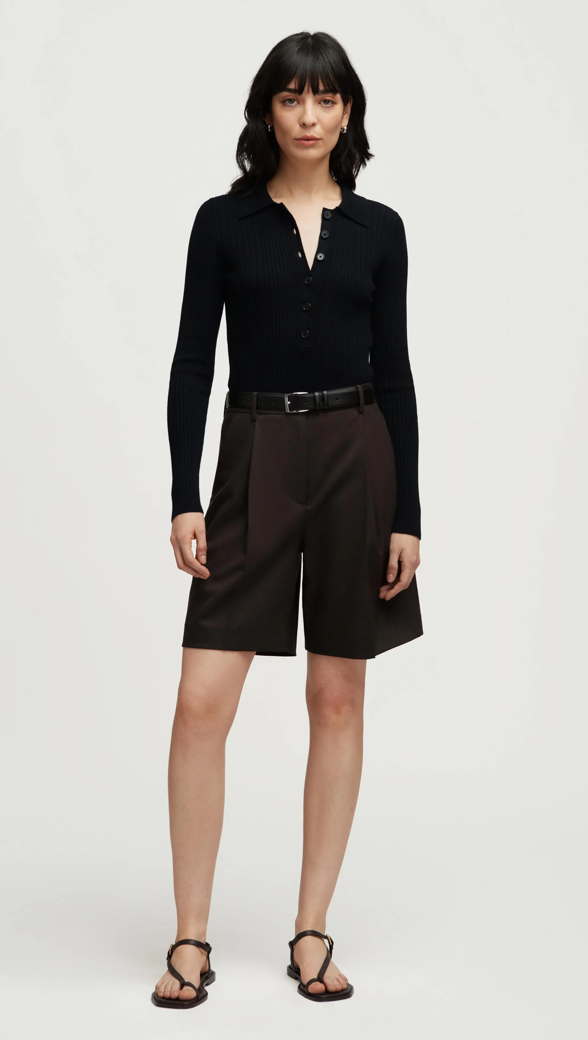Ribbed Collar Sweater in Viscose Polyester | Black - Image 3