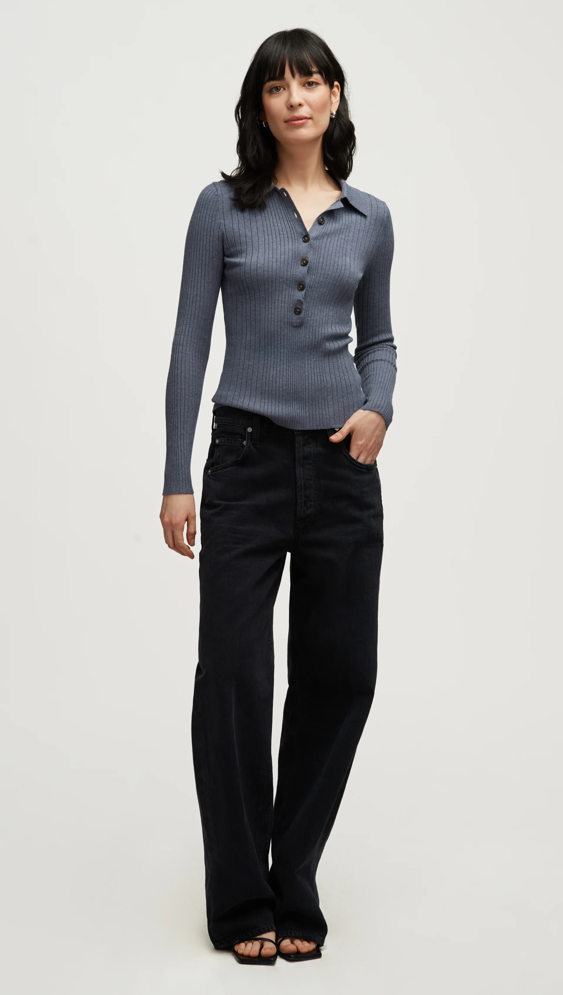 Ribbed Collar Sweater in Viscose Polyester | Powder Blue - Image 2