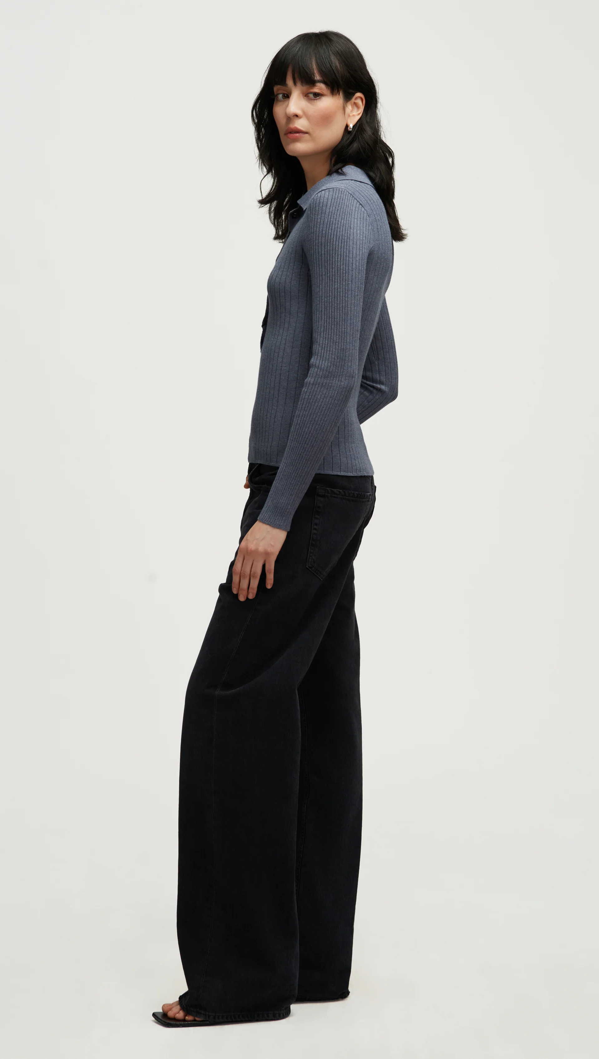 Ribbed Collar Sweater in Viscose Polyester | Powder Blue - Image 3