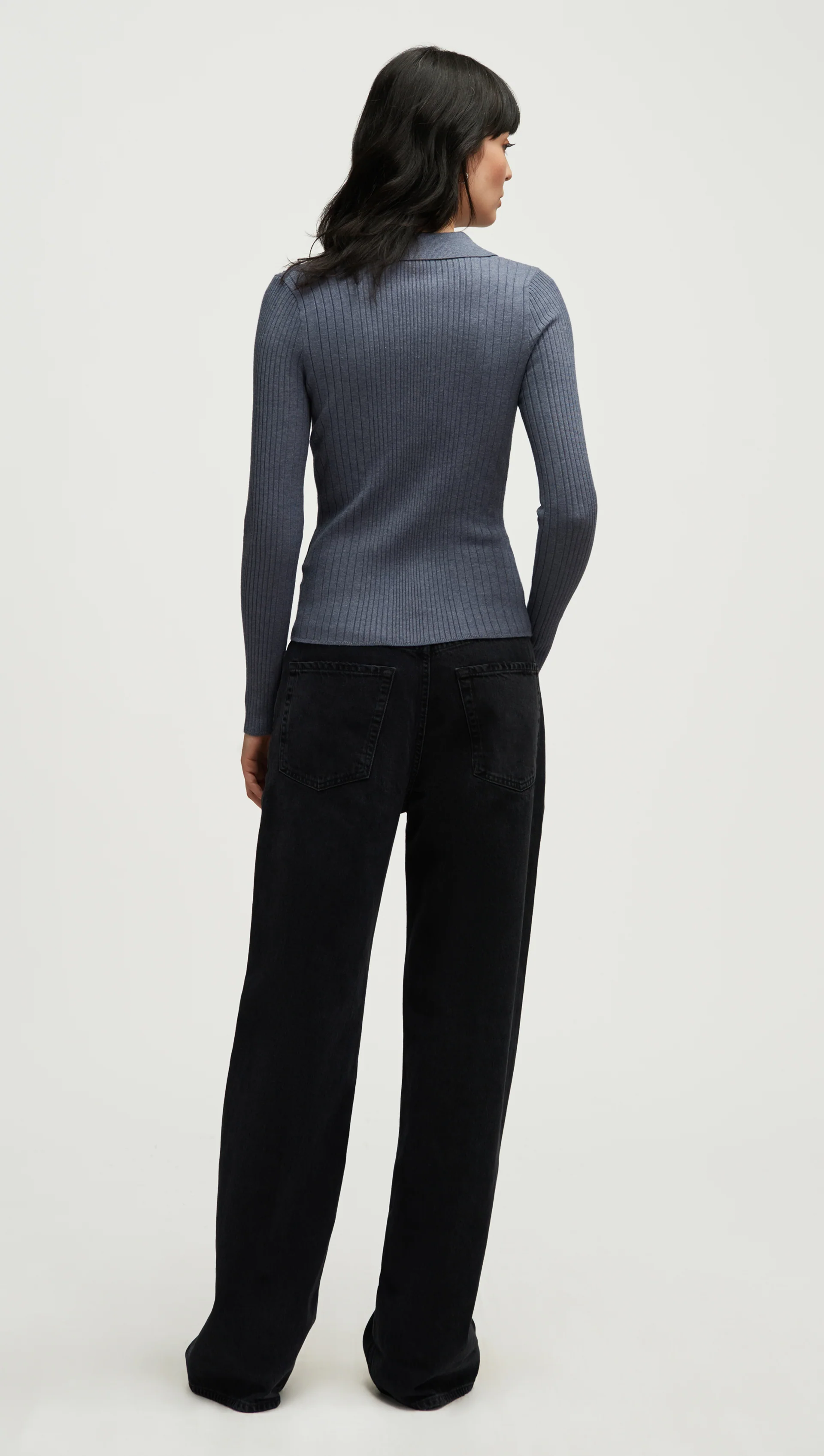Ribbed Collar Sweater in Viscose Polyester | Powder Blue - Image 4