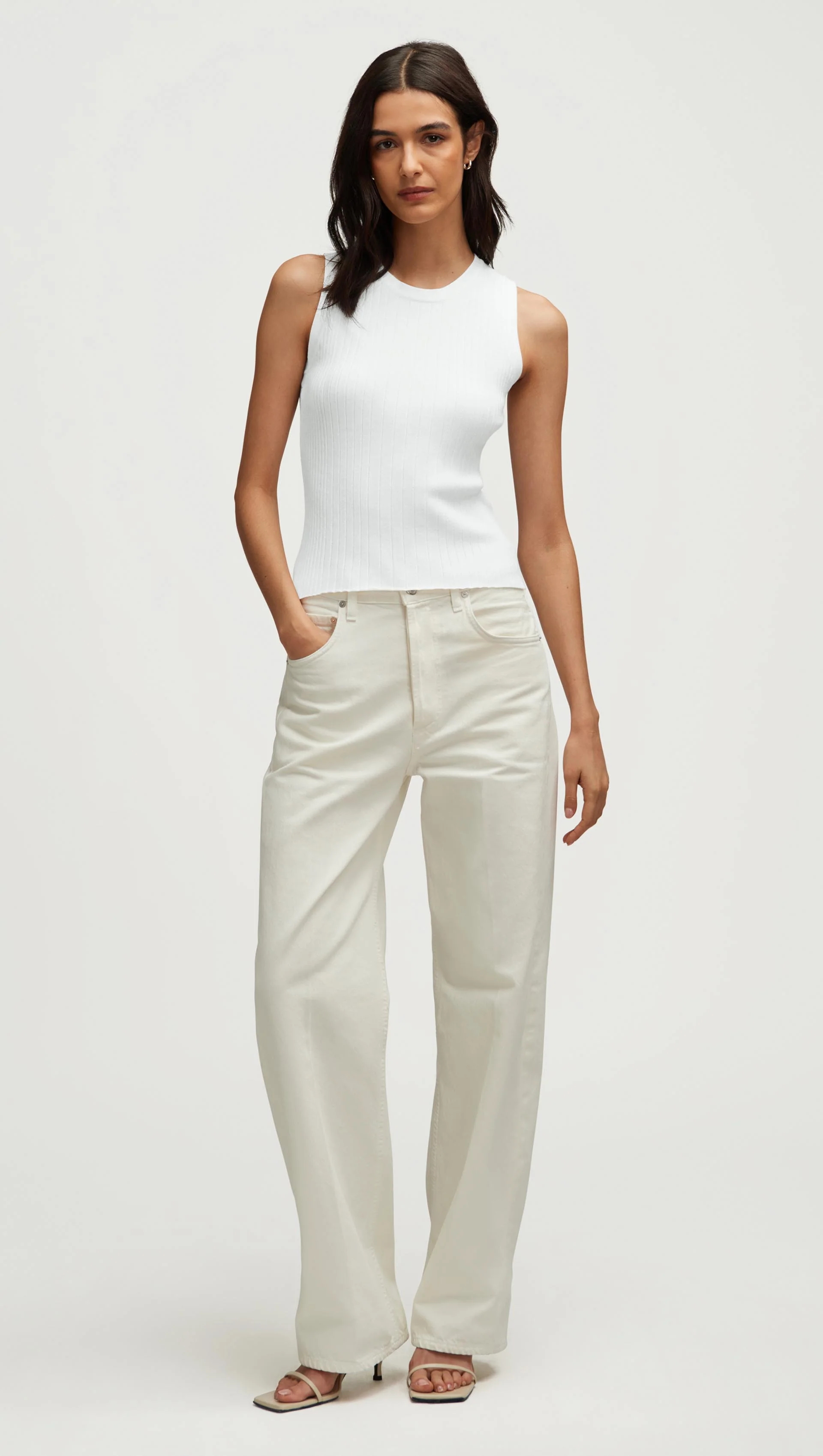 Ribbed Knit Tank in Viscose Polyester | White - Image 3