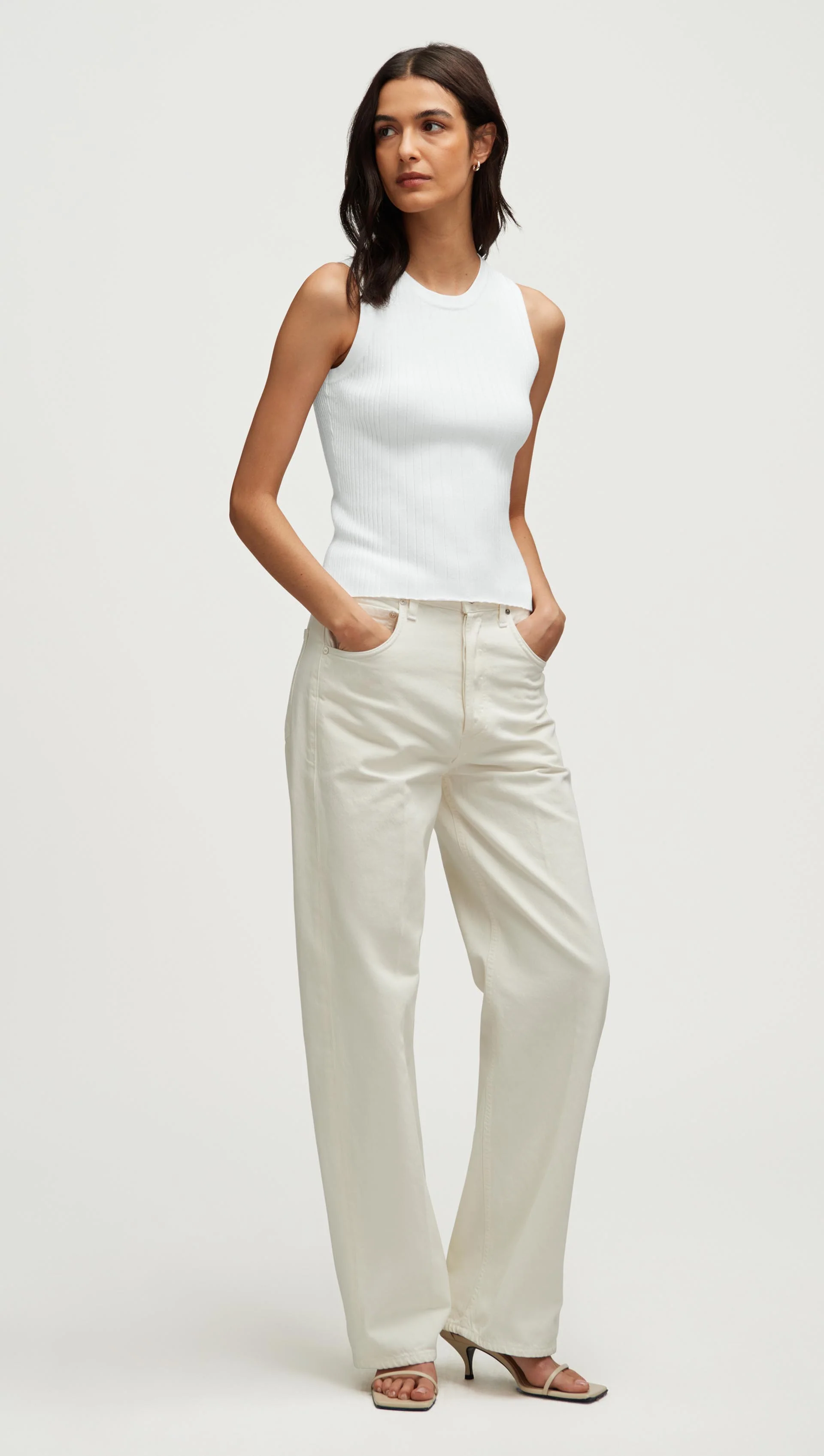 Ribbed Knit Tank in Viscose Polyester | White - Image 4