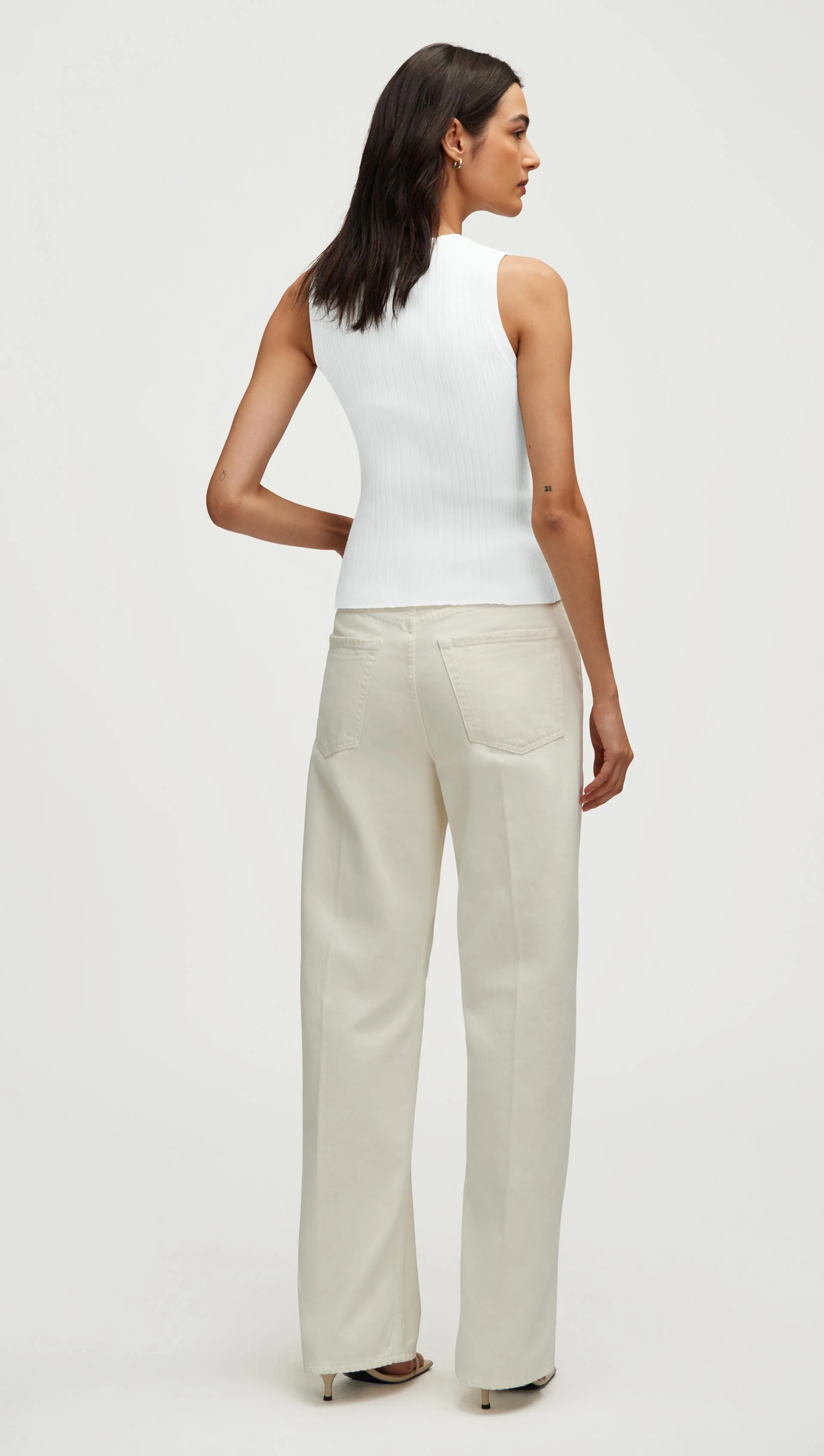 Ribbed Knit Tank in Viscose Polyester | White - Image 5