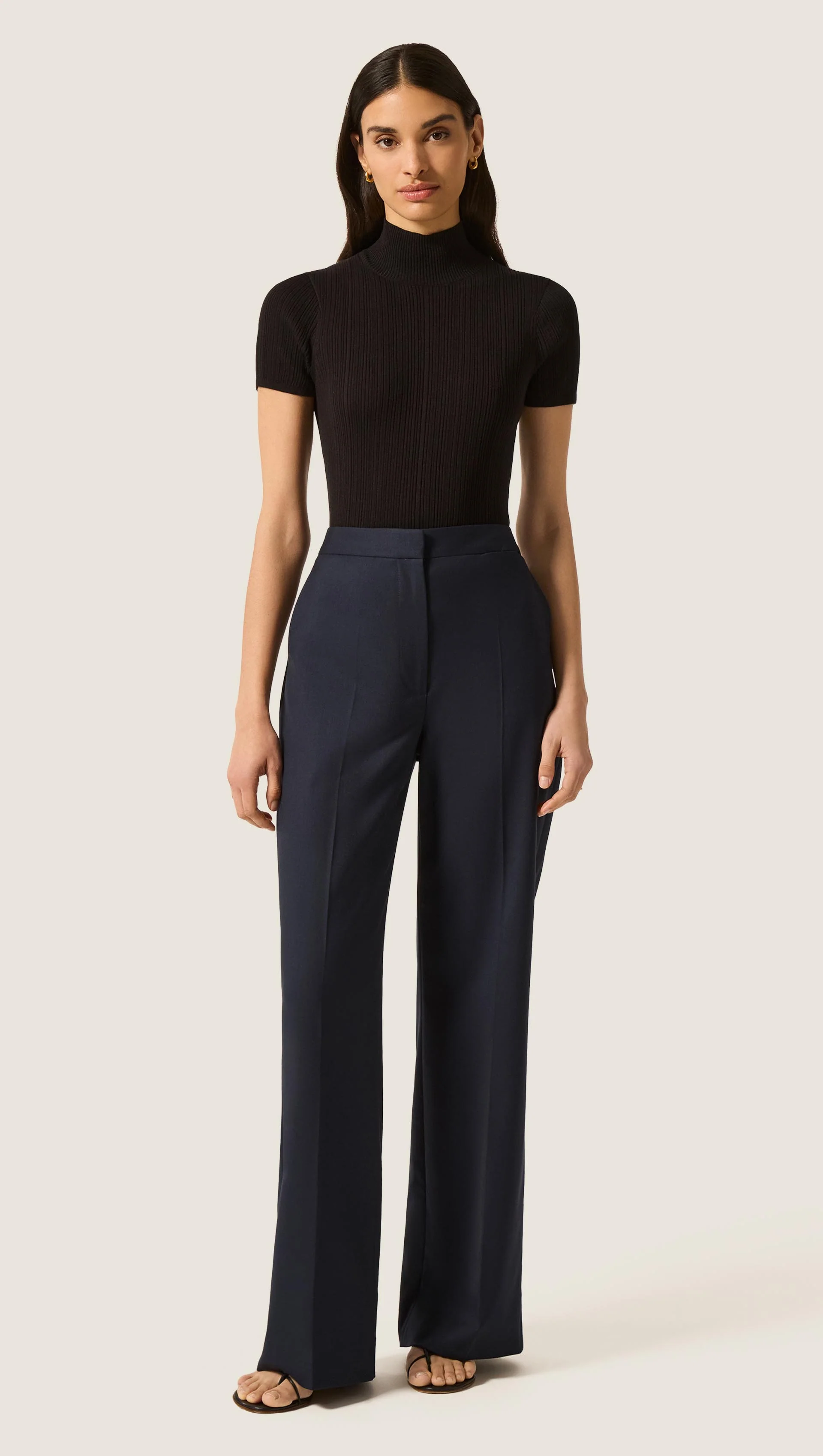 Ribbed Shortsleeve Turtleneck in Silk Cotton | Black - Image 3