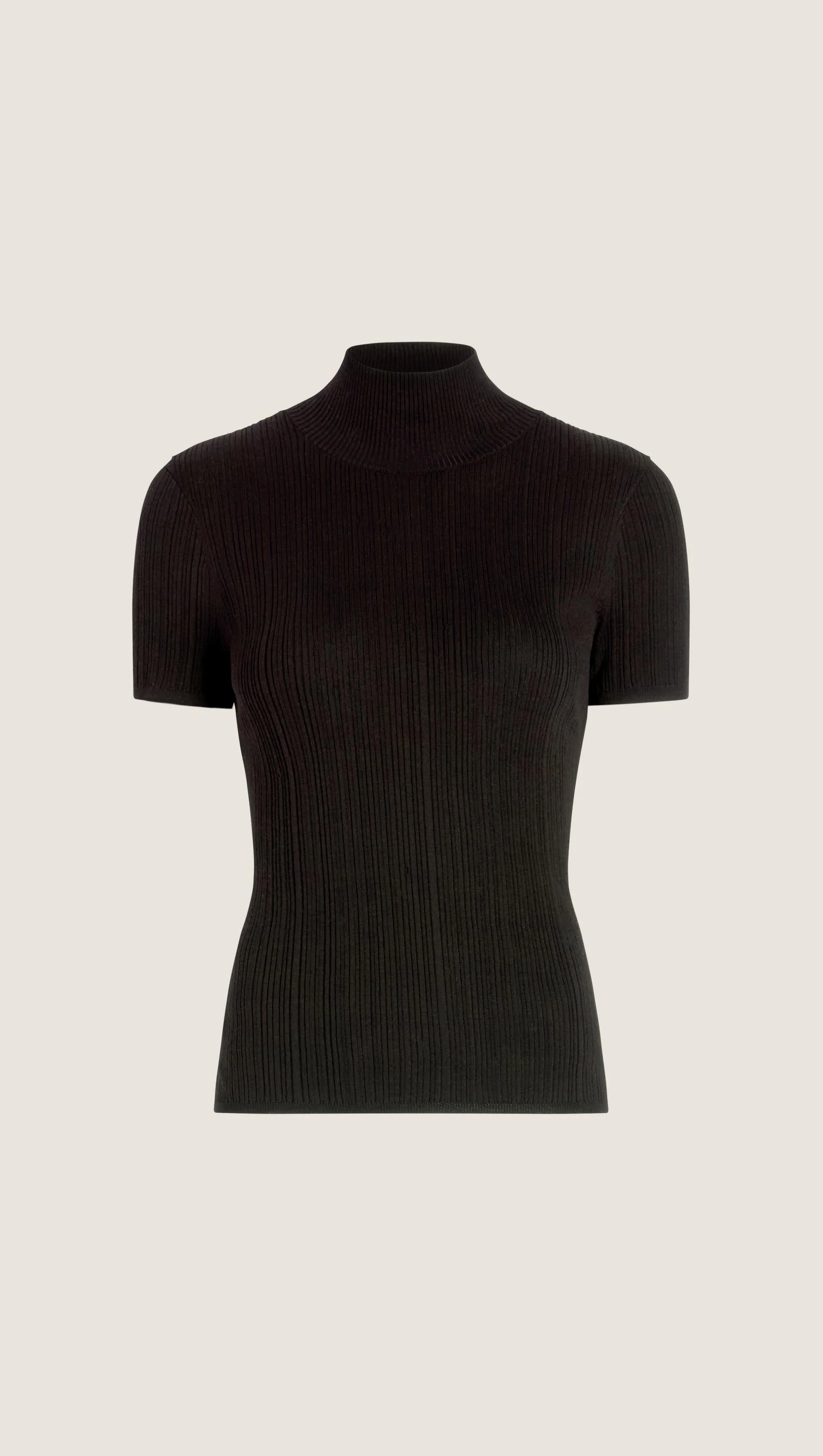 Ribbed Shortsleeve Turtleneck in Silk Cotton | Black - Image 6