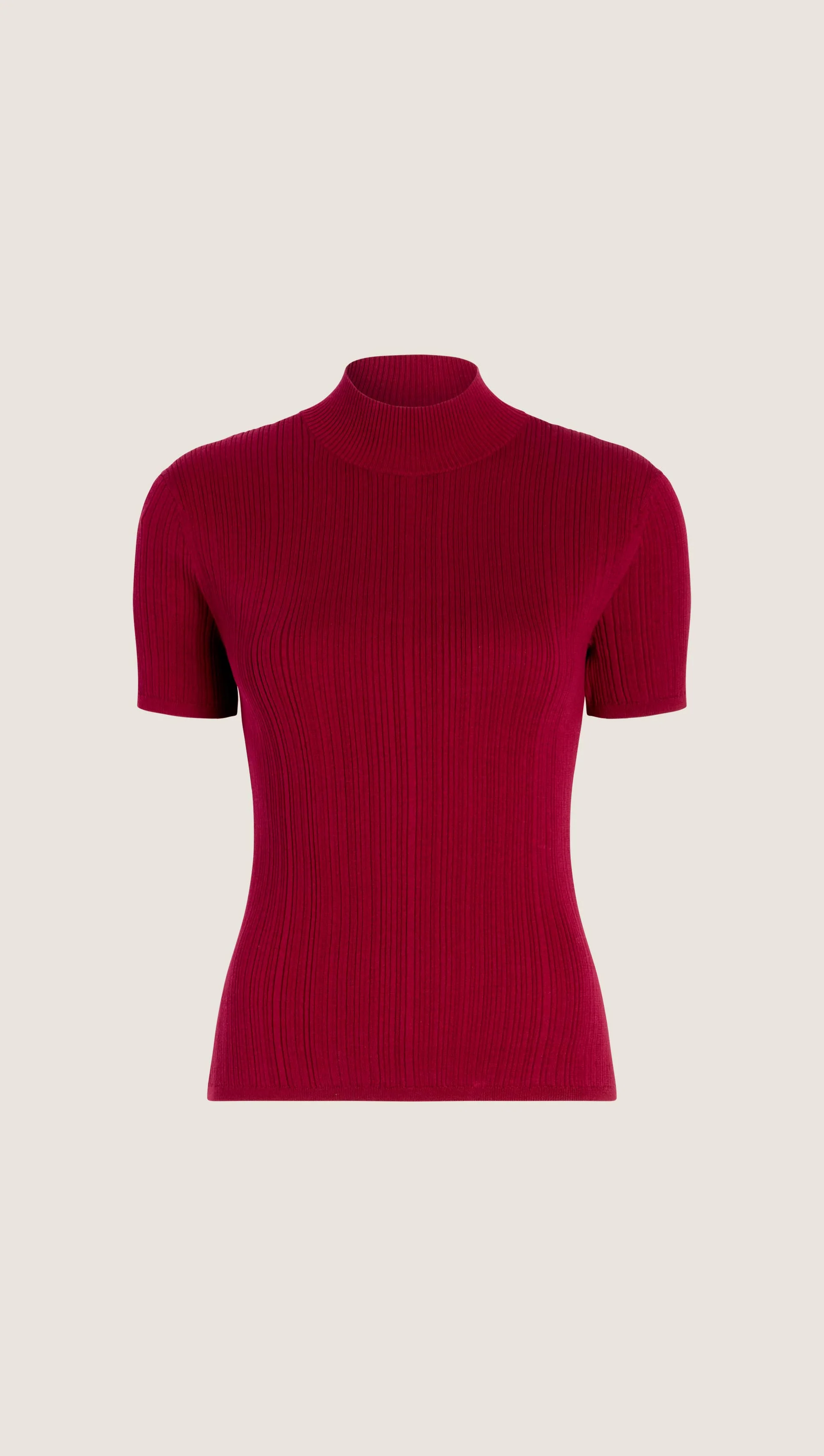 Ribbed Shortsleeve Turtleneck in Silk Cotton | Maroon - Image 7