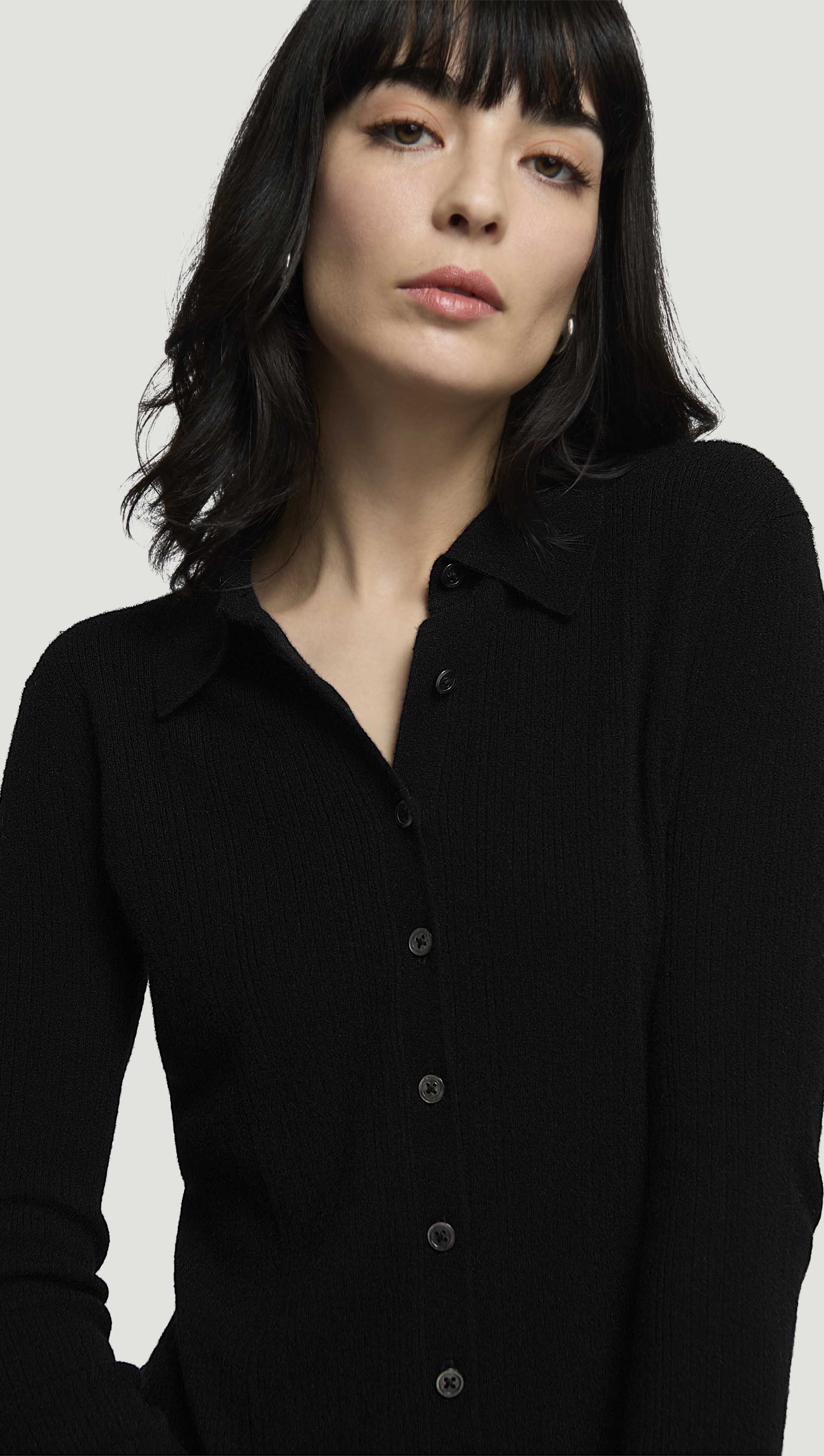 Ribbed Slim Cardigan in Wool Blend | Black - Image 2