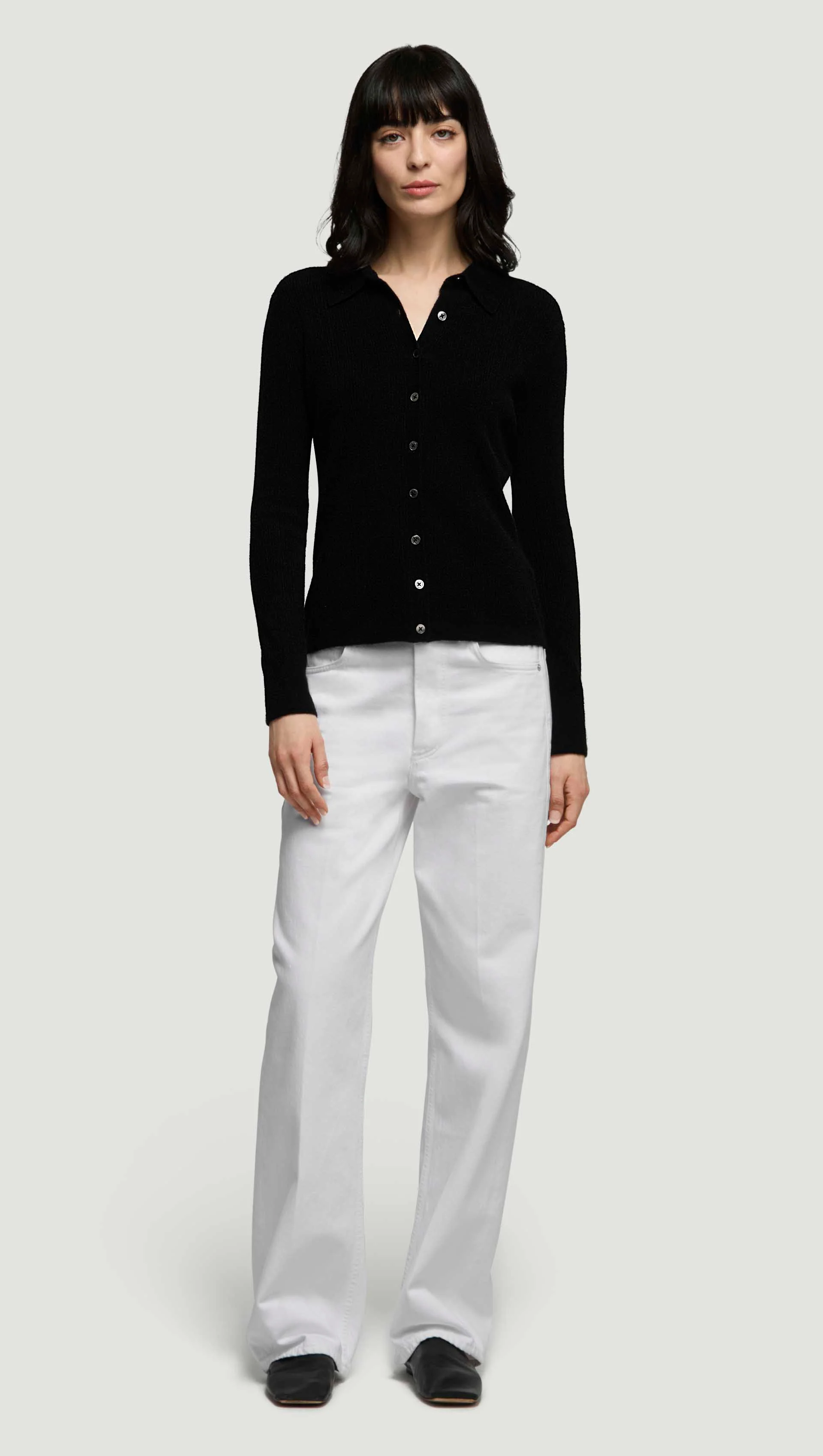 Ribbed Slim Cardigan in Wool Blend | Black - Image 3