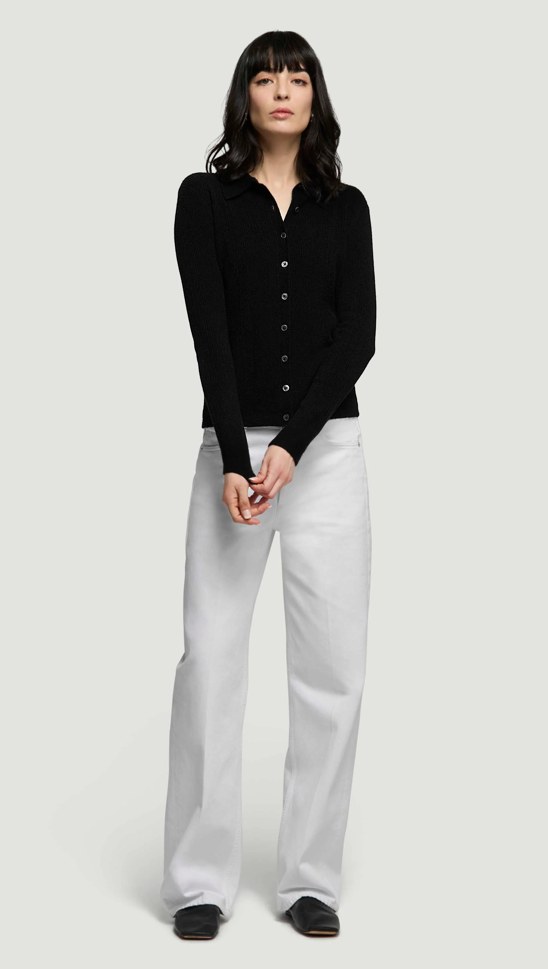 Ribbed Slim Cardigan in Wool Blend | Black - Image 4