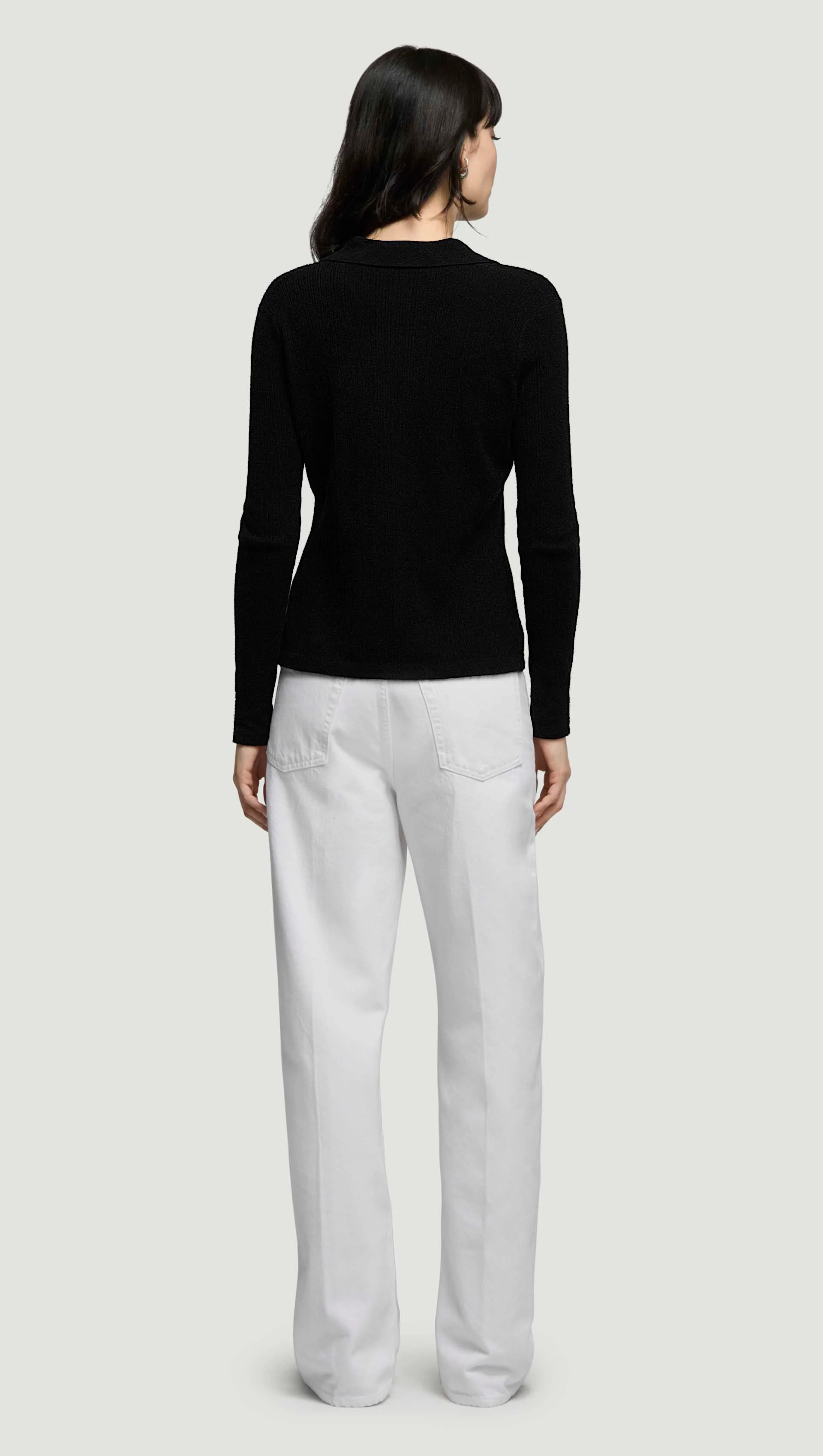 Ribbed Slim Cardigan in Wool Blend | Black - Image 6