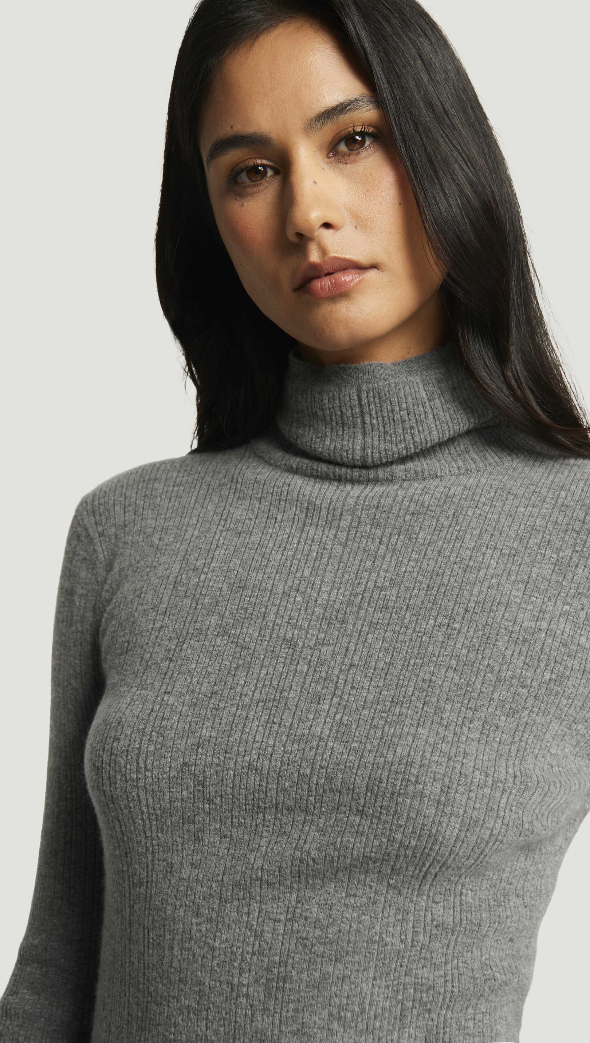Rolled Neck Sweater in Nylon Wool | Heather Grey - Image 2