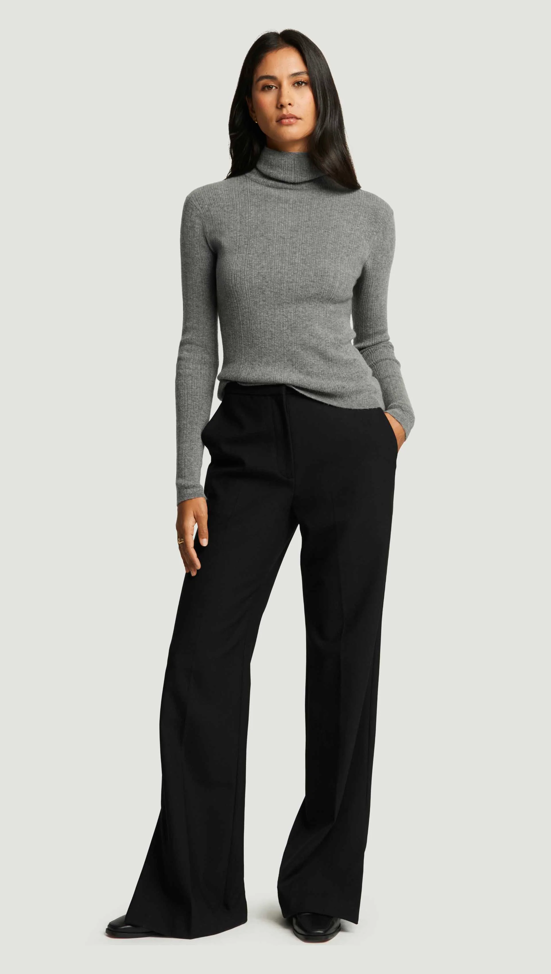 Rolled Neck Sweater in Nylon Wool | Heather Grey - Image 3