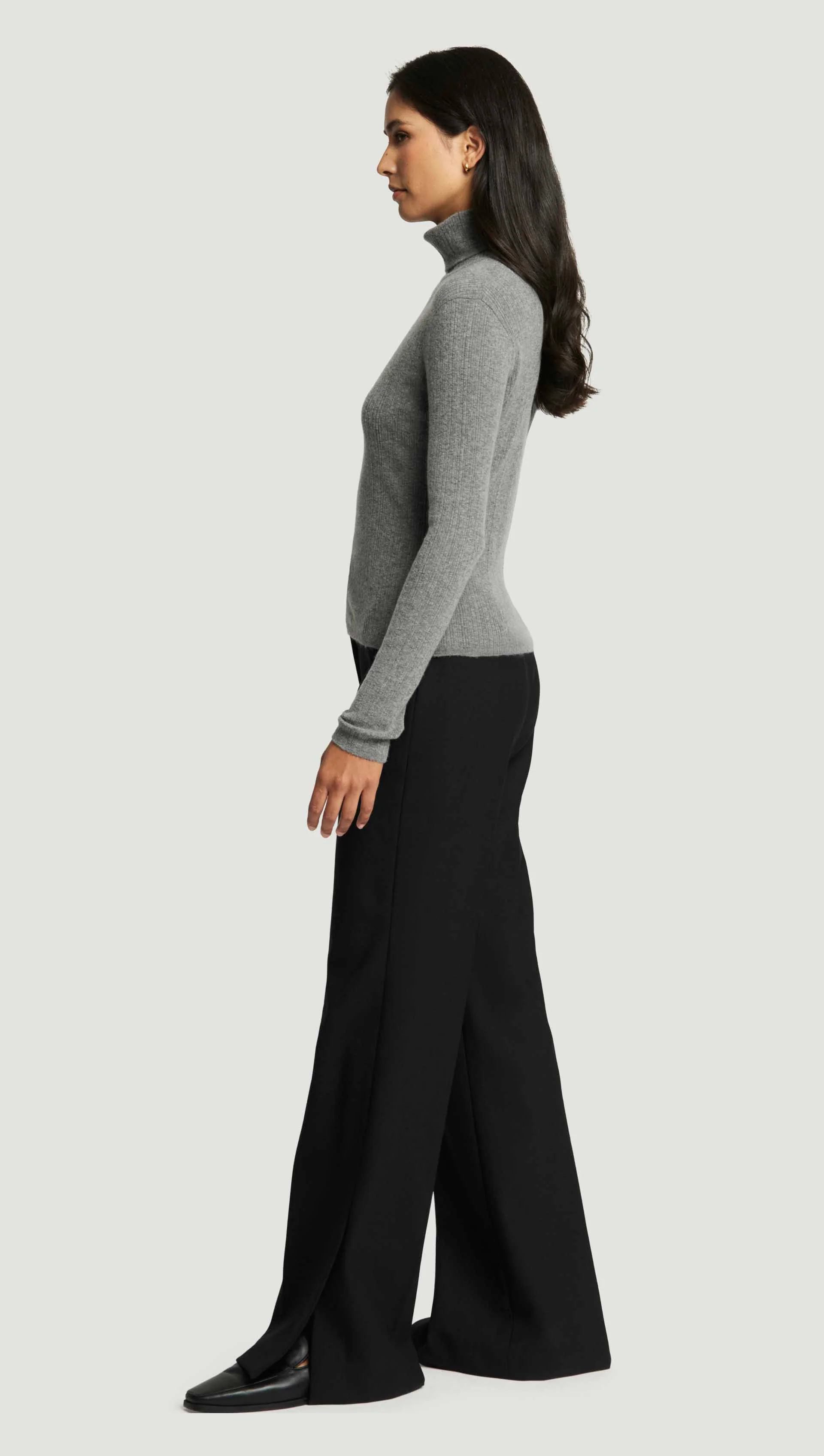 Rolled Neck Sweater in Nylon Wool | Heather Grey - Image 4