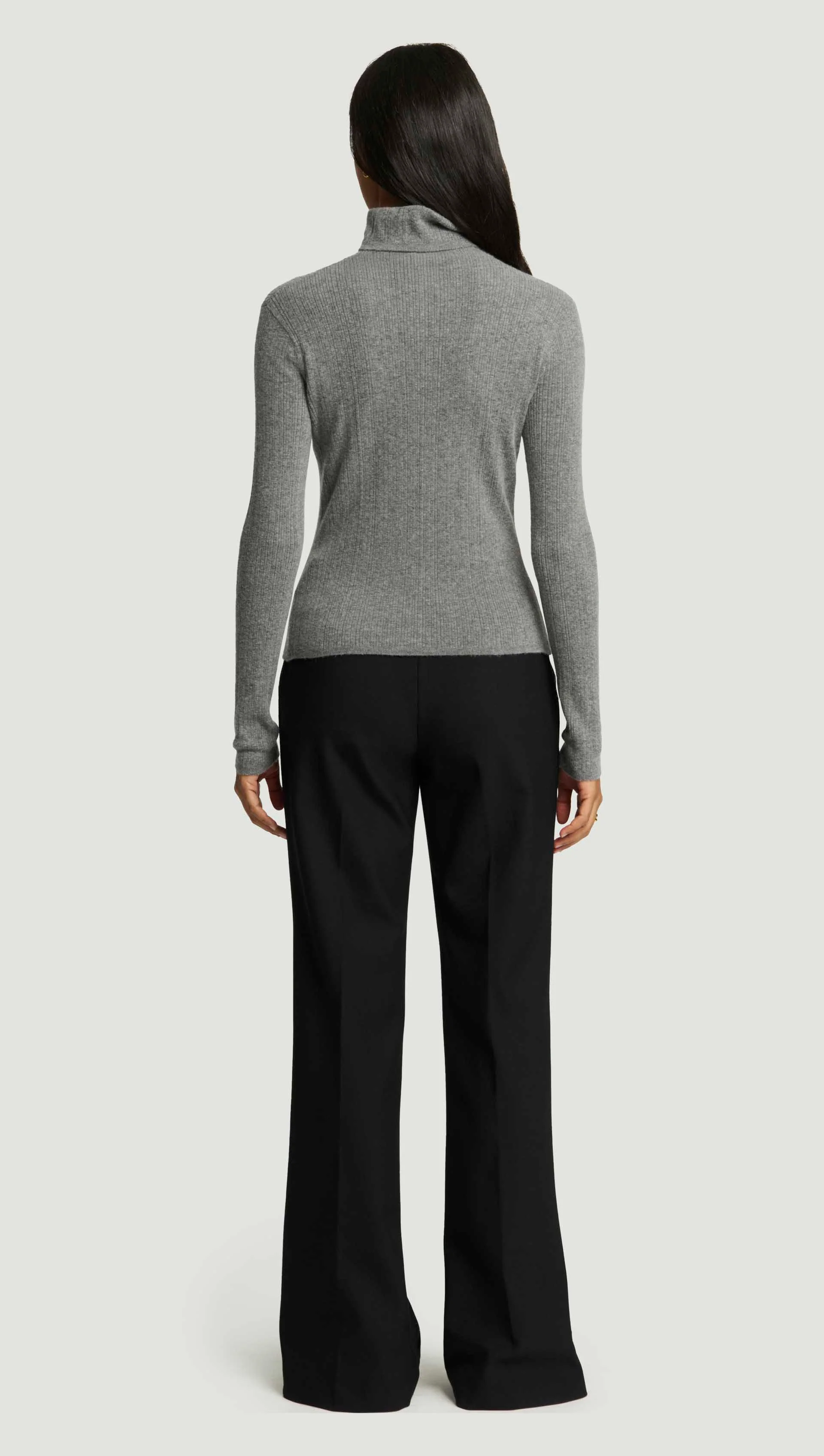 Rolled Neck Sweater in Nylon Wool | Heather Grey - Image 5