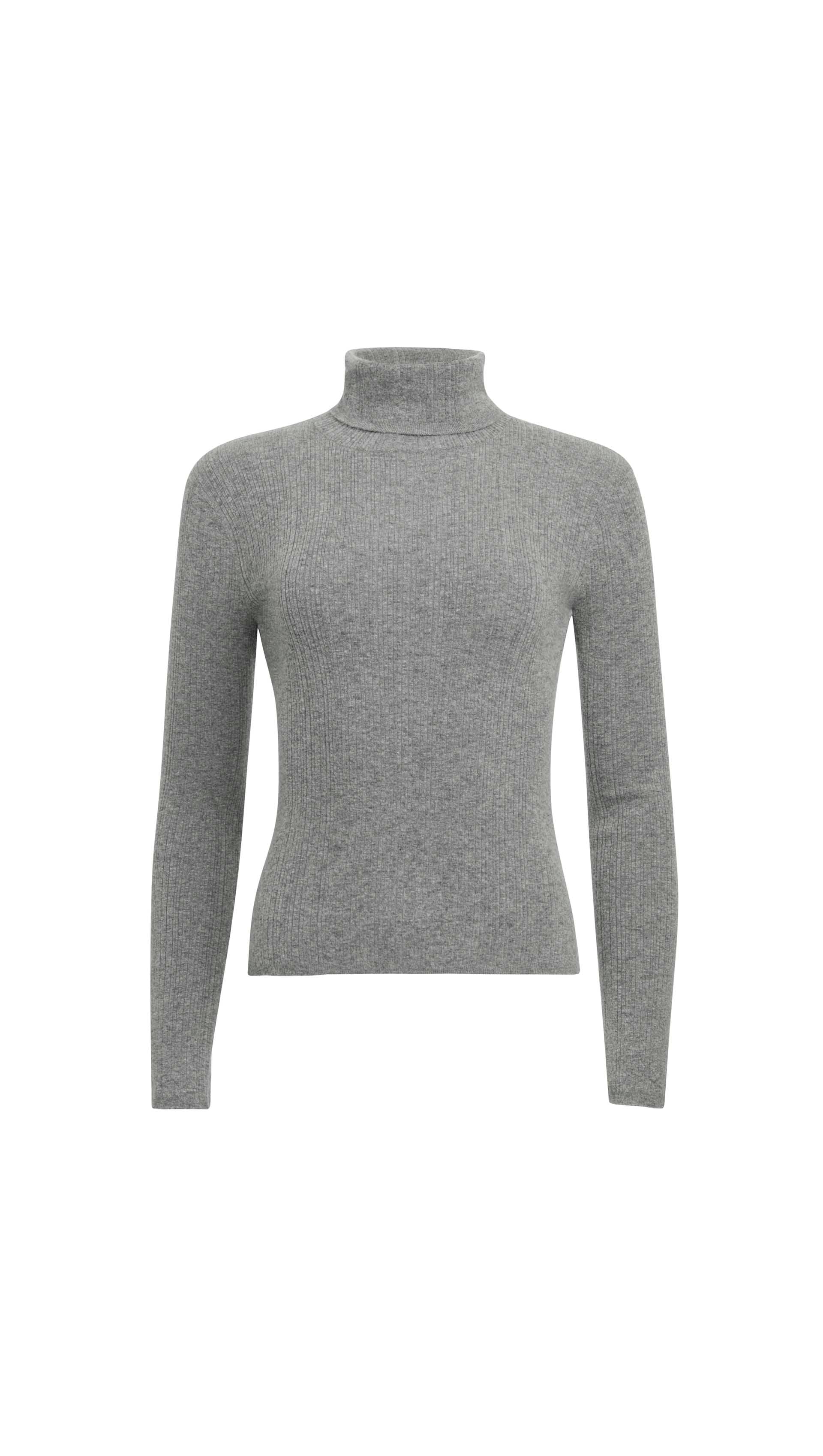 Rolled Neck Sweater in Nylon Wool | Heather Grey - Image 6