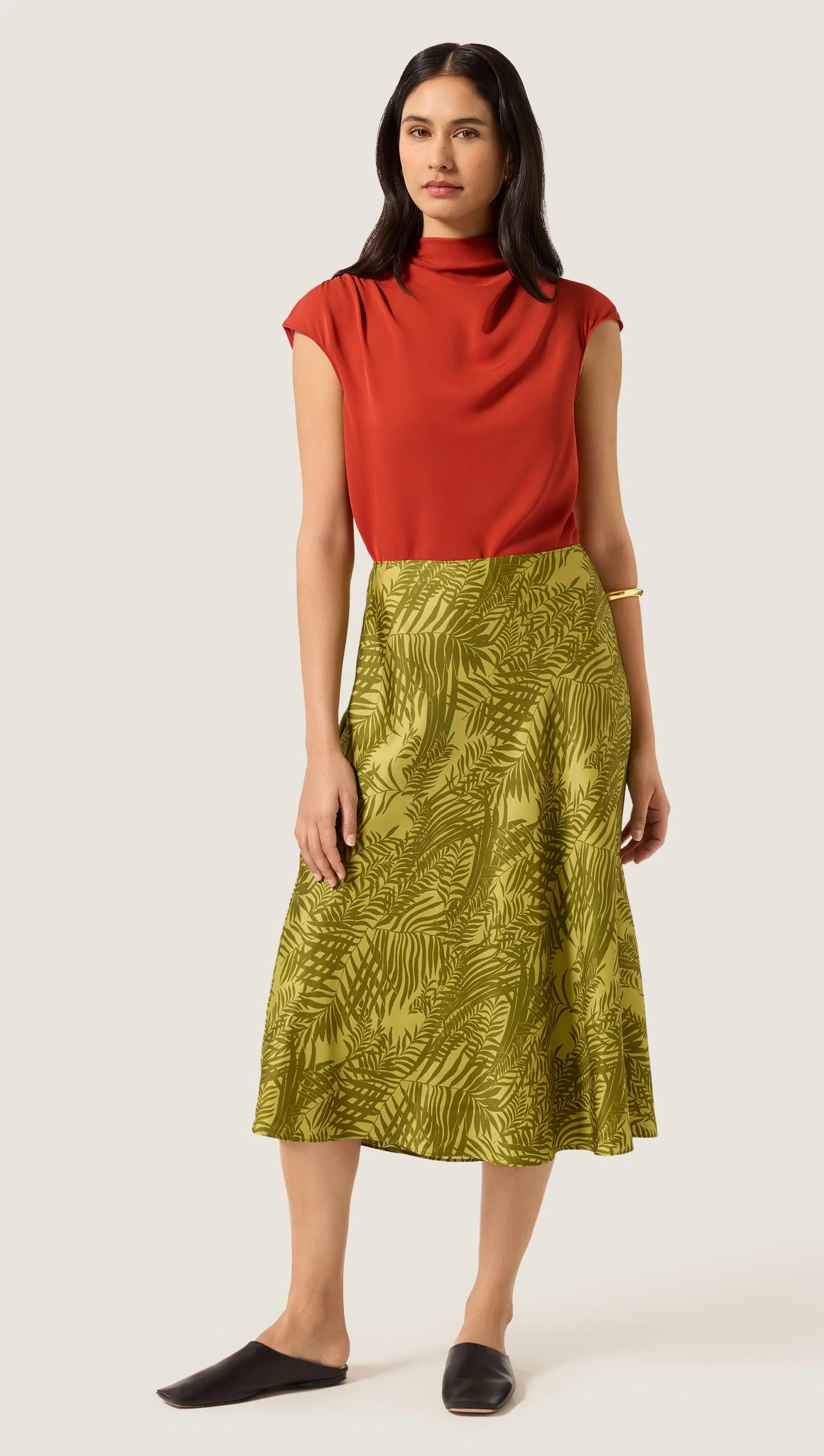 Ruched Blouse in Double Georgette | Deep Persimmon - Image 3