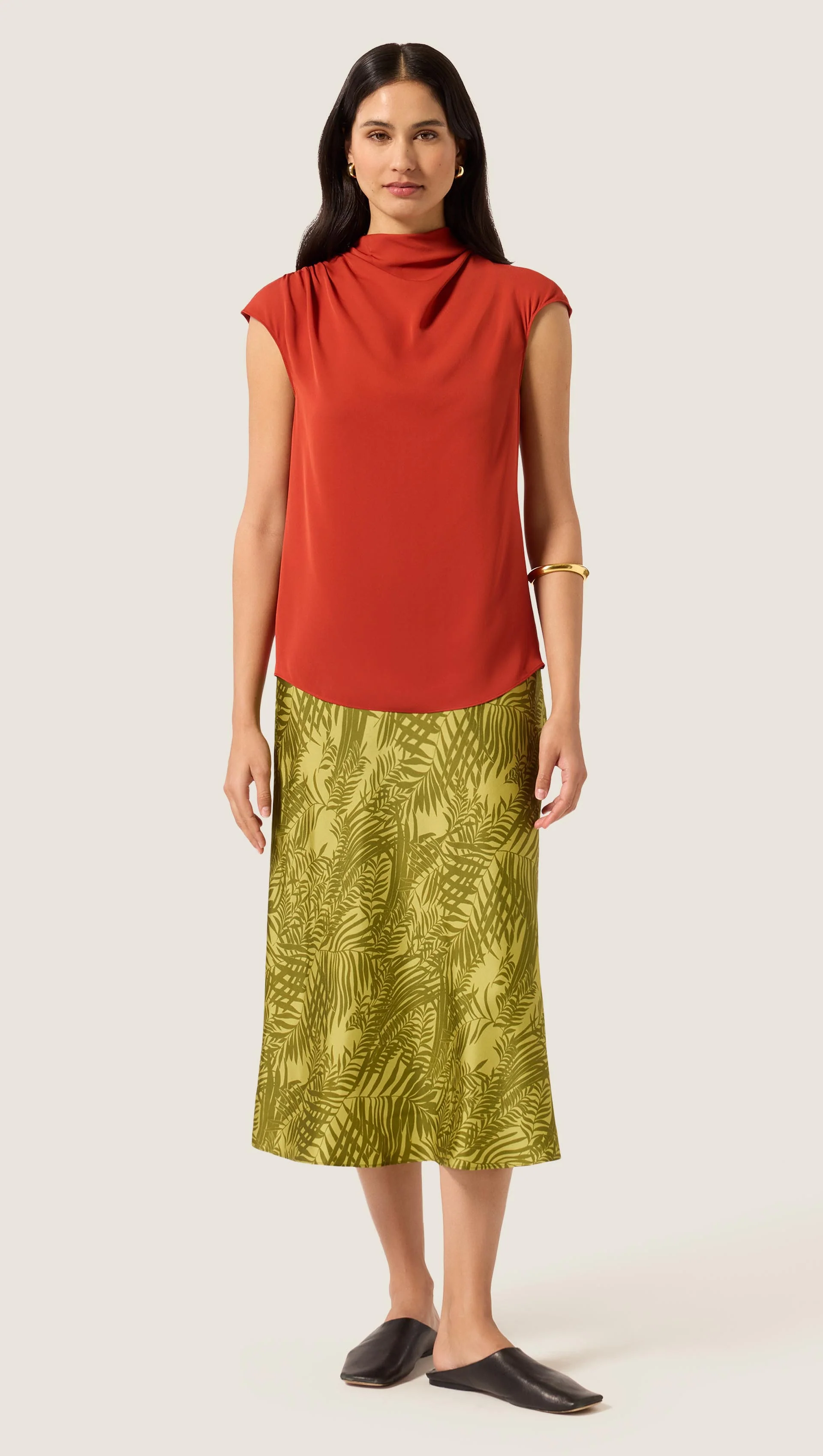 Ruched Blouse in Double Georgette | Deep Persimmon - Image 4