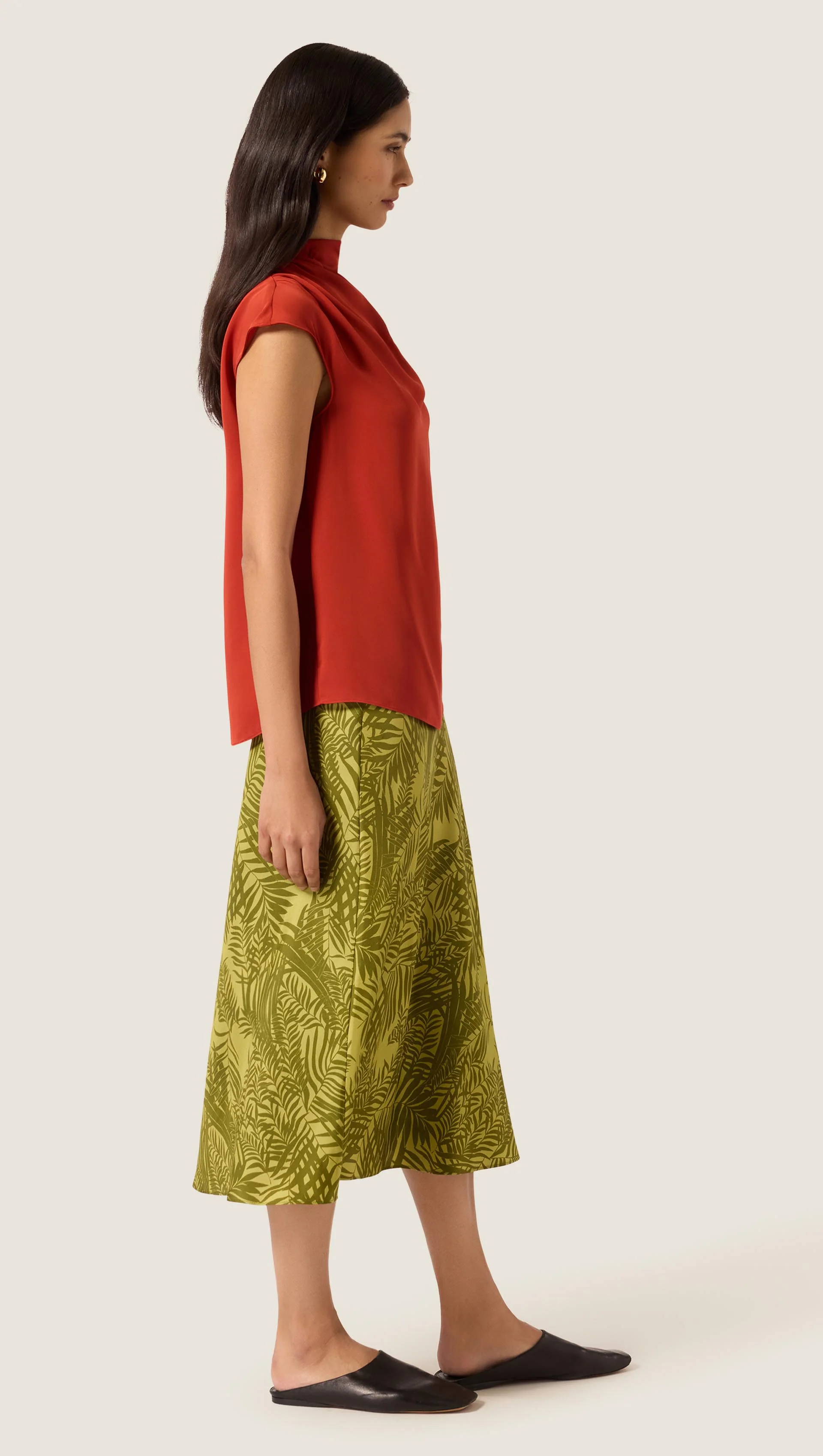 Ruched Blouse in Double Georgette | Deep Persimmon - Image 5