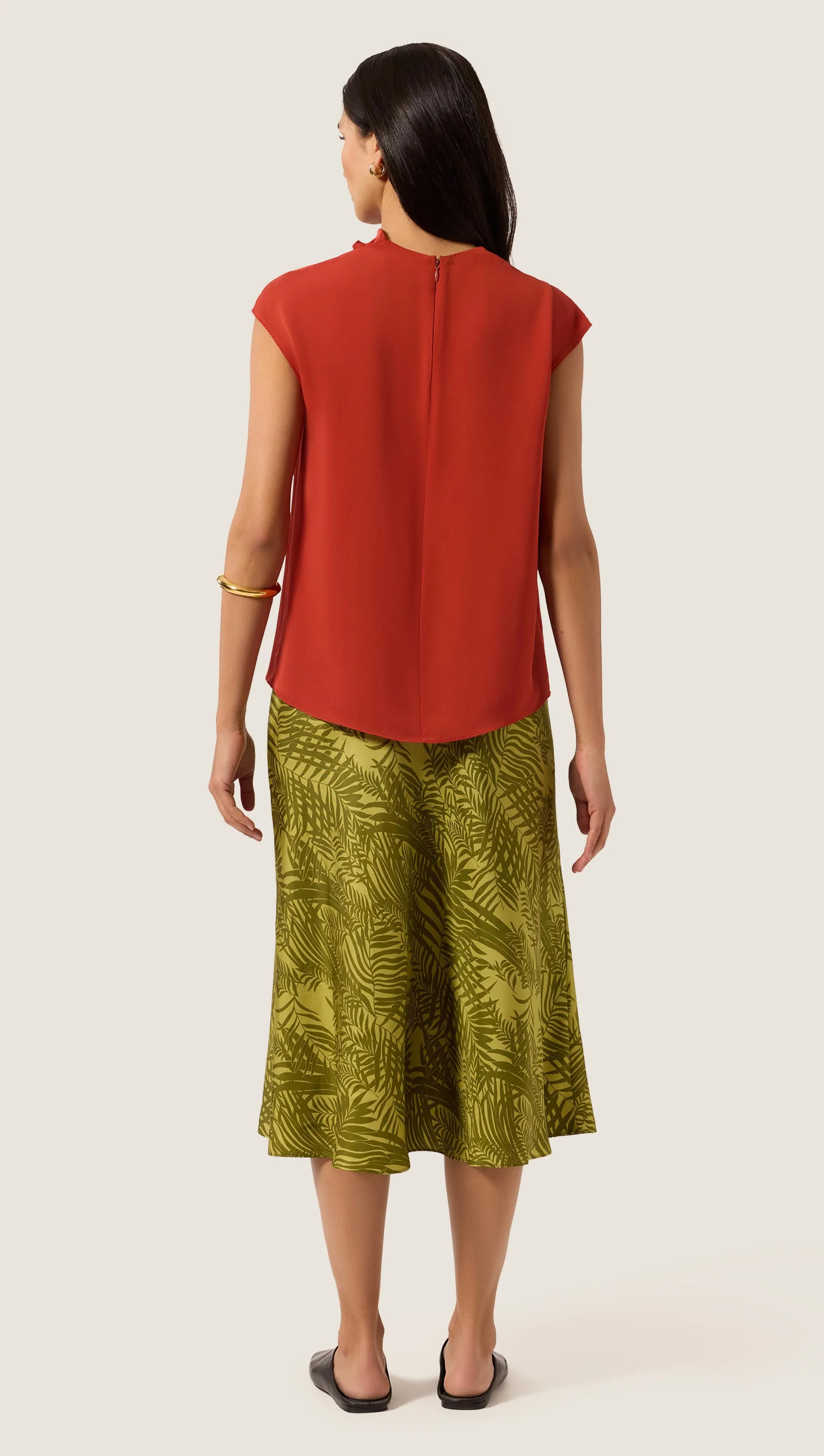 Ruched Blouse in Double Georgette | Deep Persimmon - Image 6