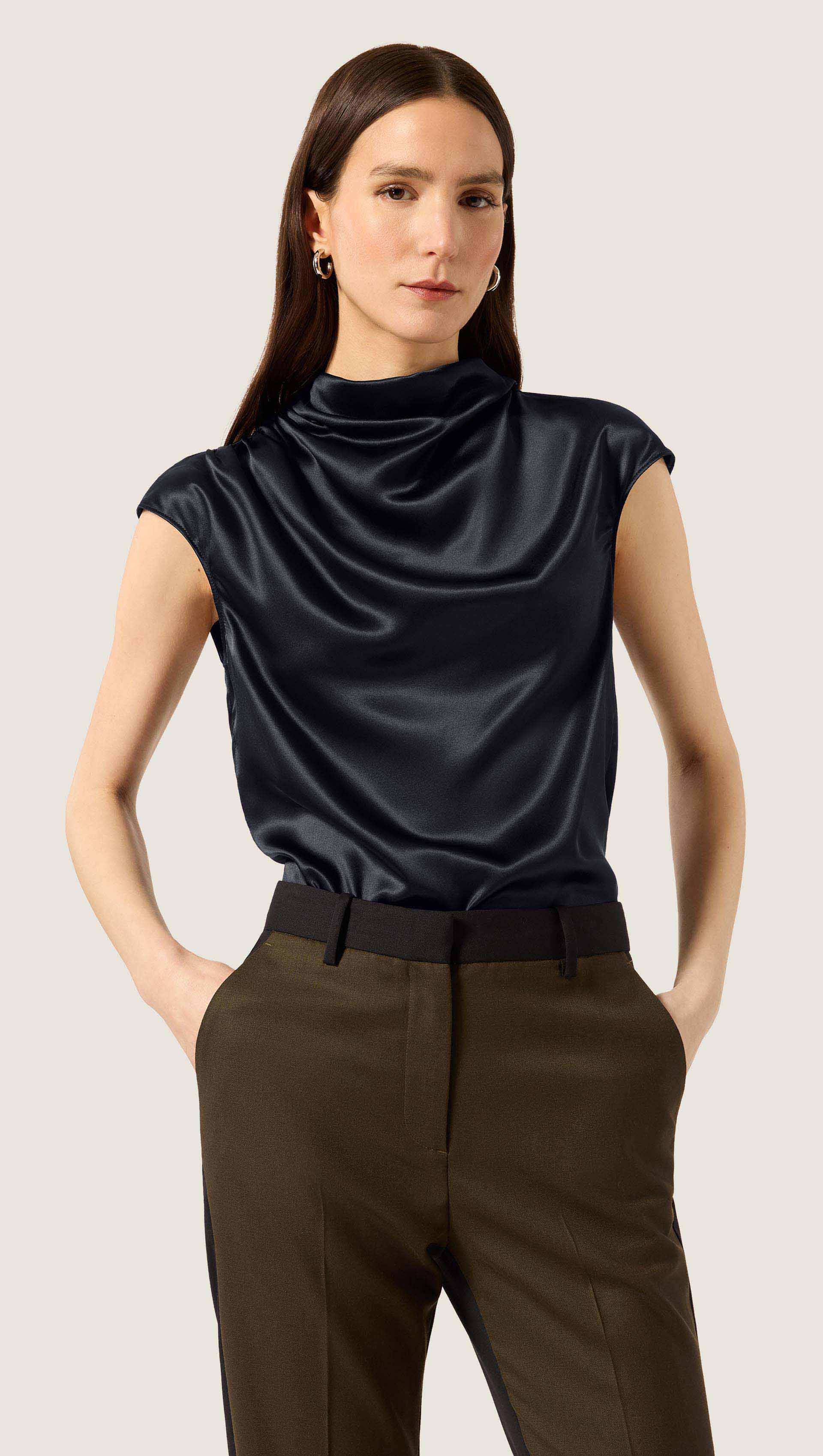 Ruched Blouse in Silk Charmeuse | Black