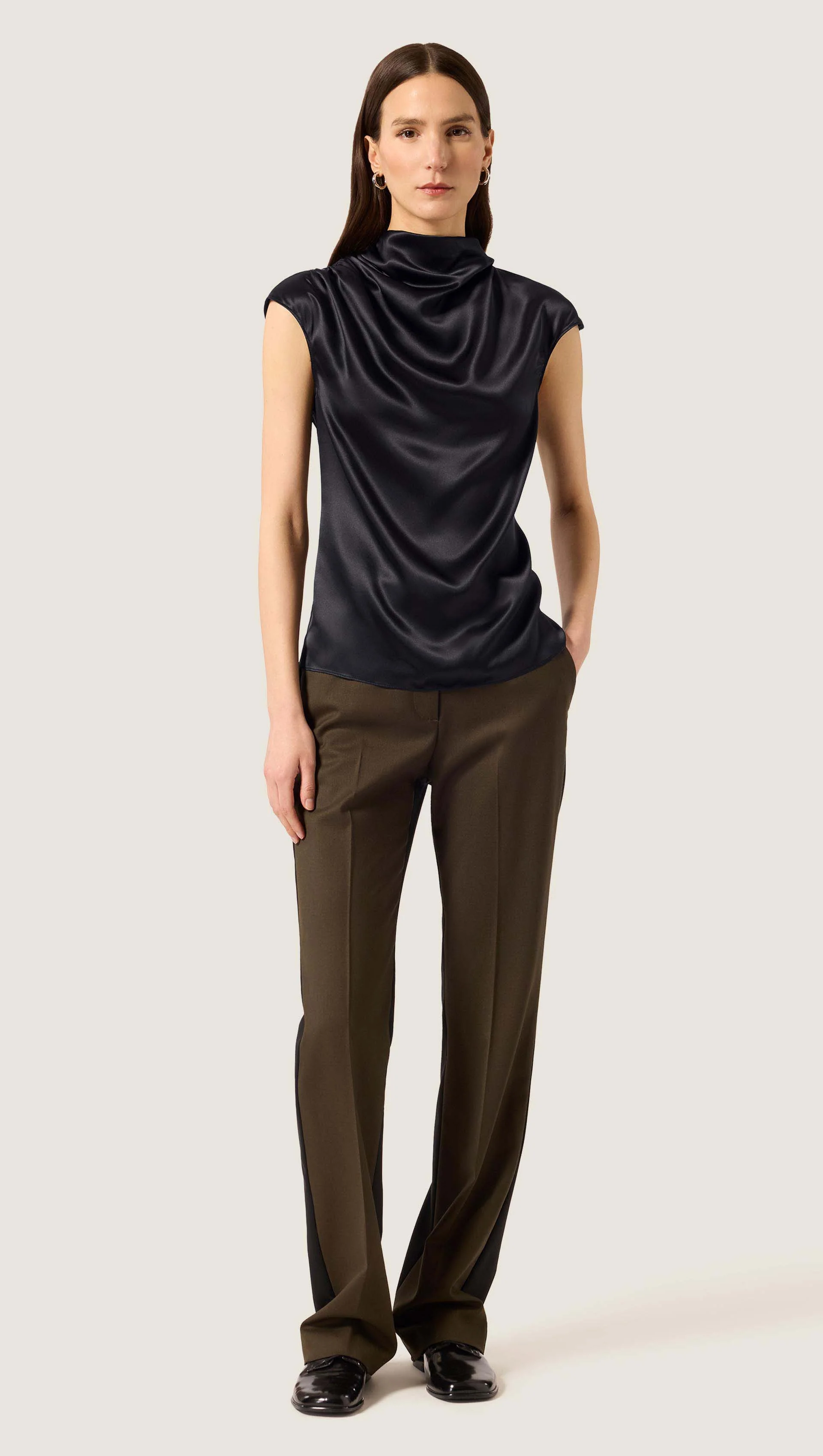 Ruched Blouse in Silk Charmeuse | Black - Image 2