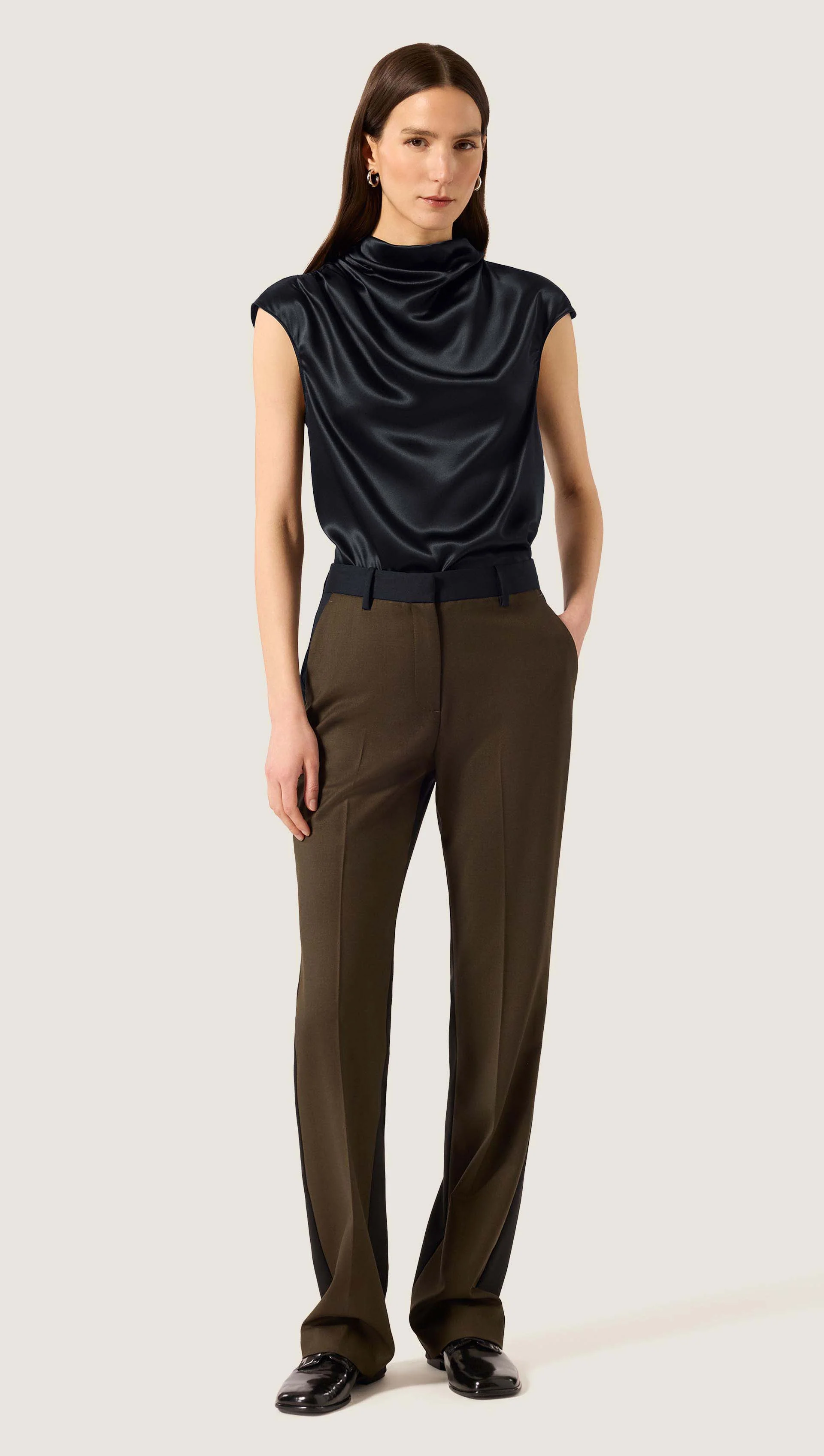 Ruched Blouse in Silk Charmeuse | Black - Image 3