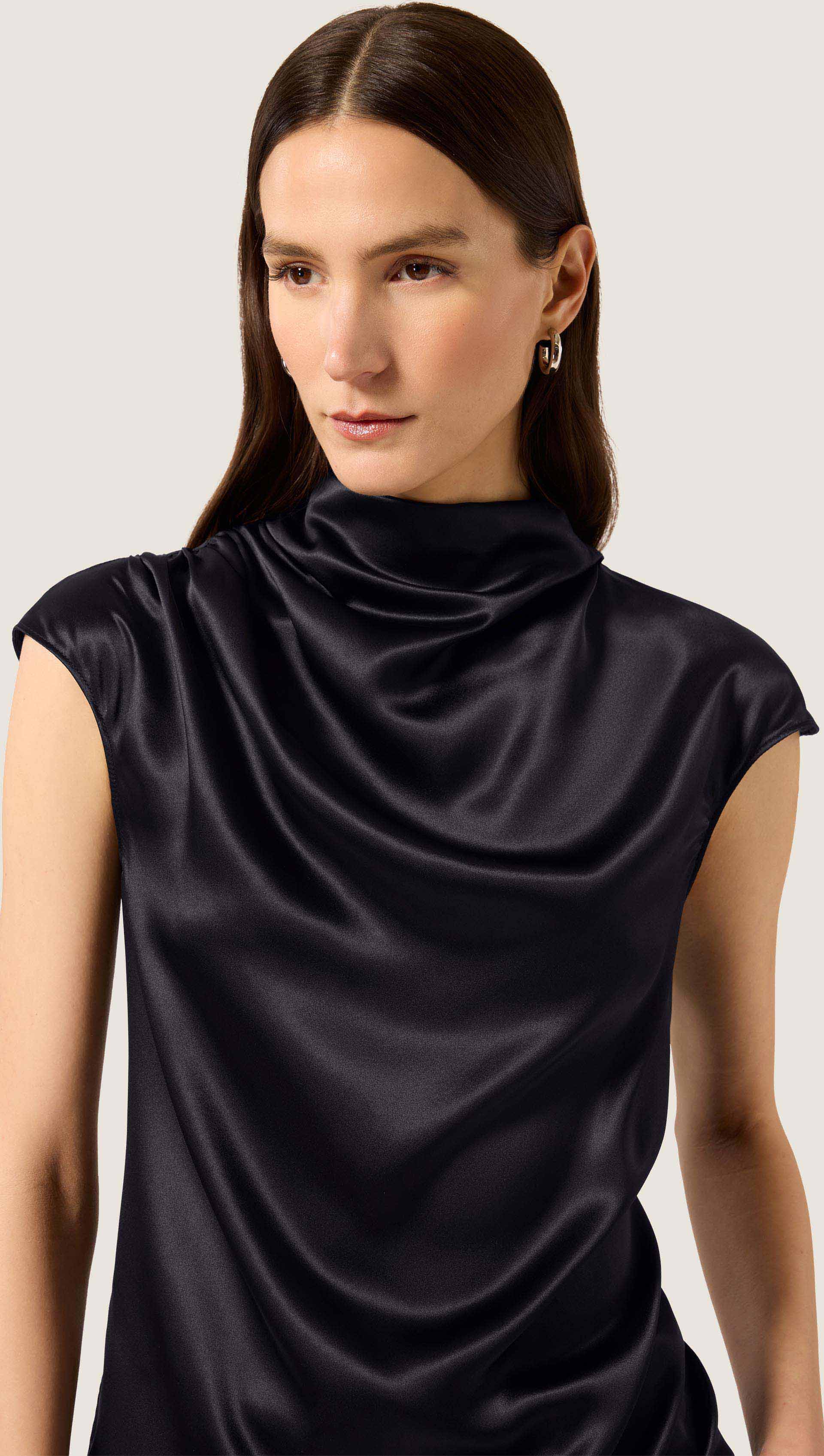 Ruched Blouse in Silk Charmeuse | Black - Image 4