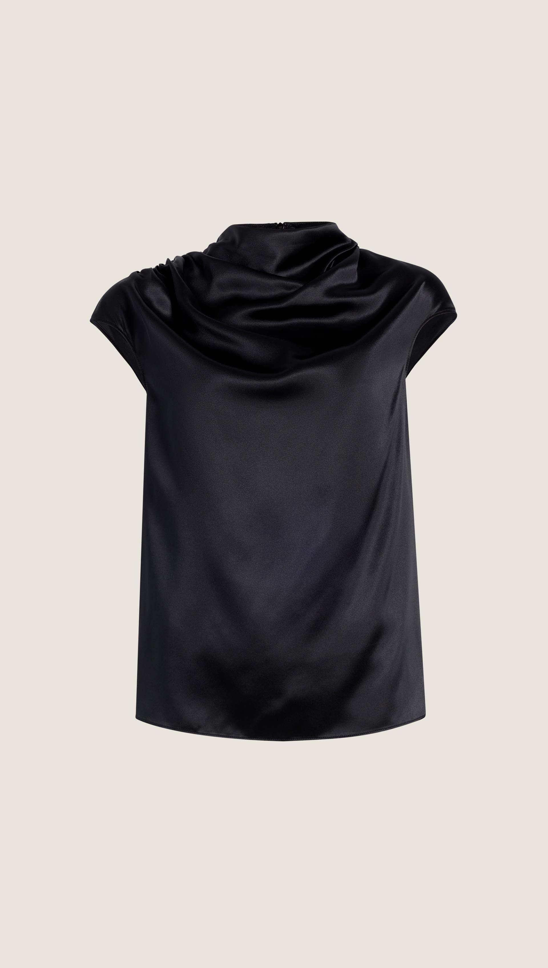 Ruched Blouse in Silk Charmeuse | Black - Image 7