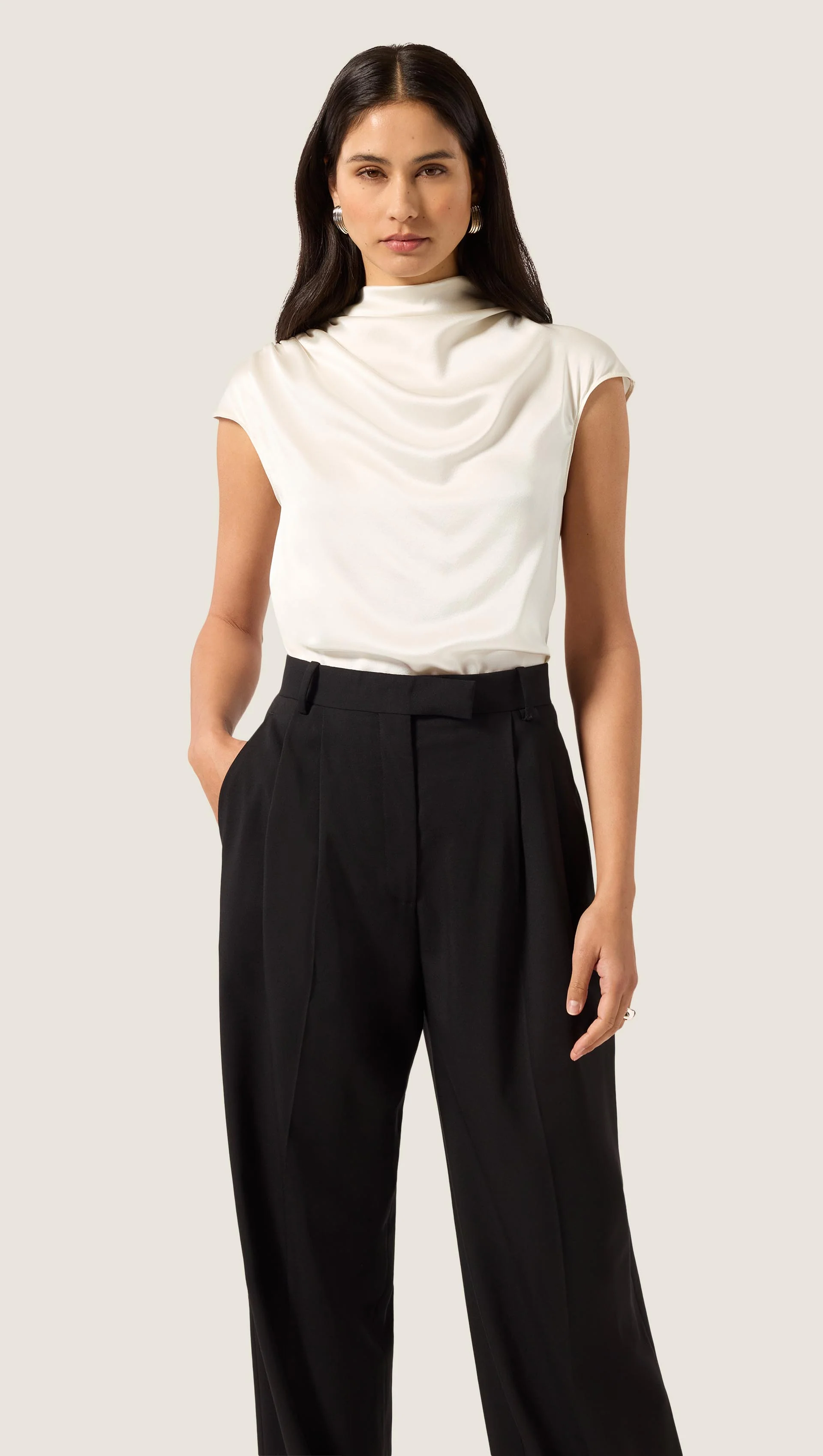 Ruched Blouse in Silk Charmeuse | Ivory