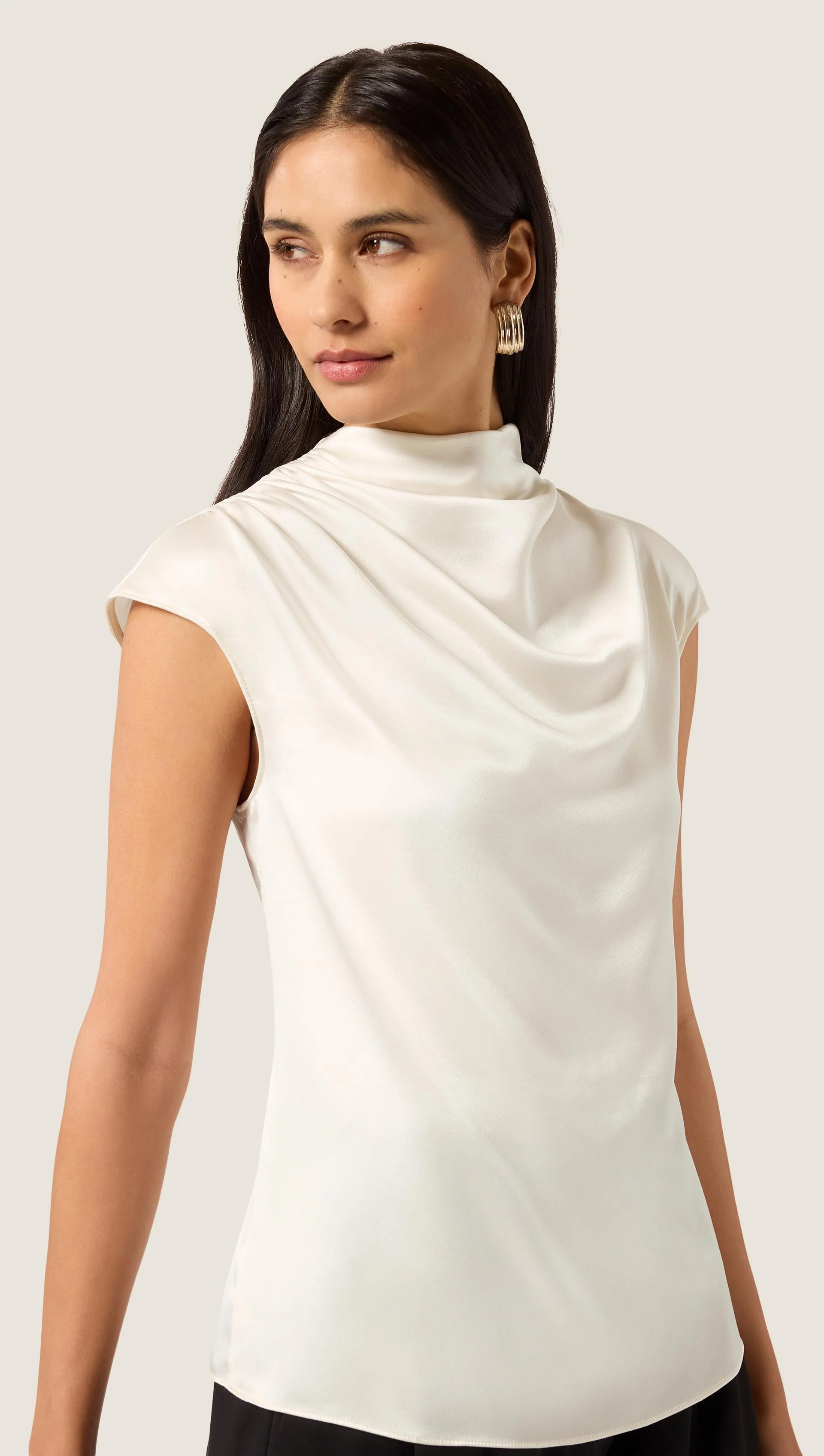 Ruched Blouse in Silk Charmeuse | Ivory - Image 2