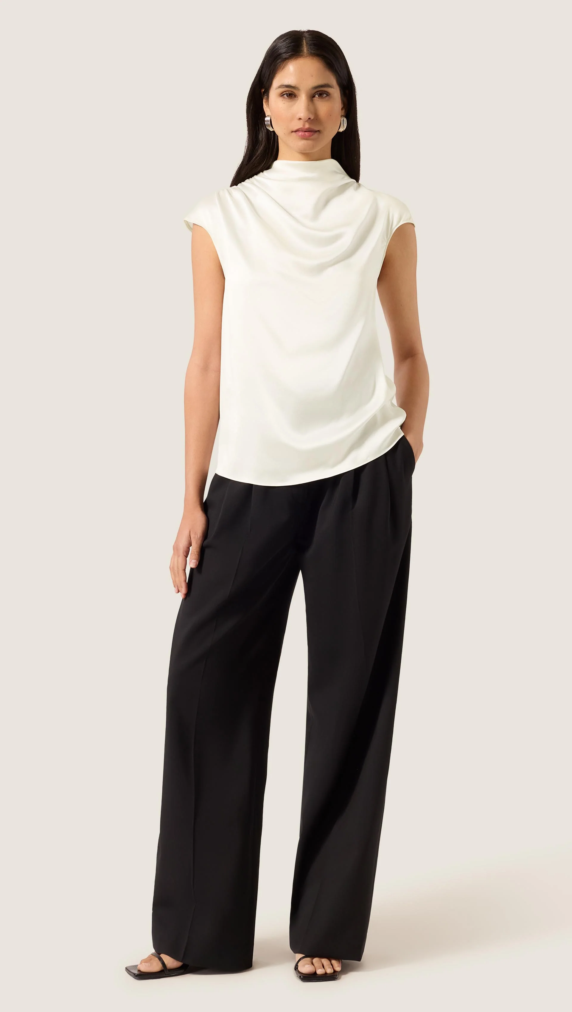 Ruched Blouse in Silk Charmeuse | Ivory - Image 3