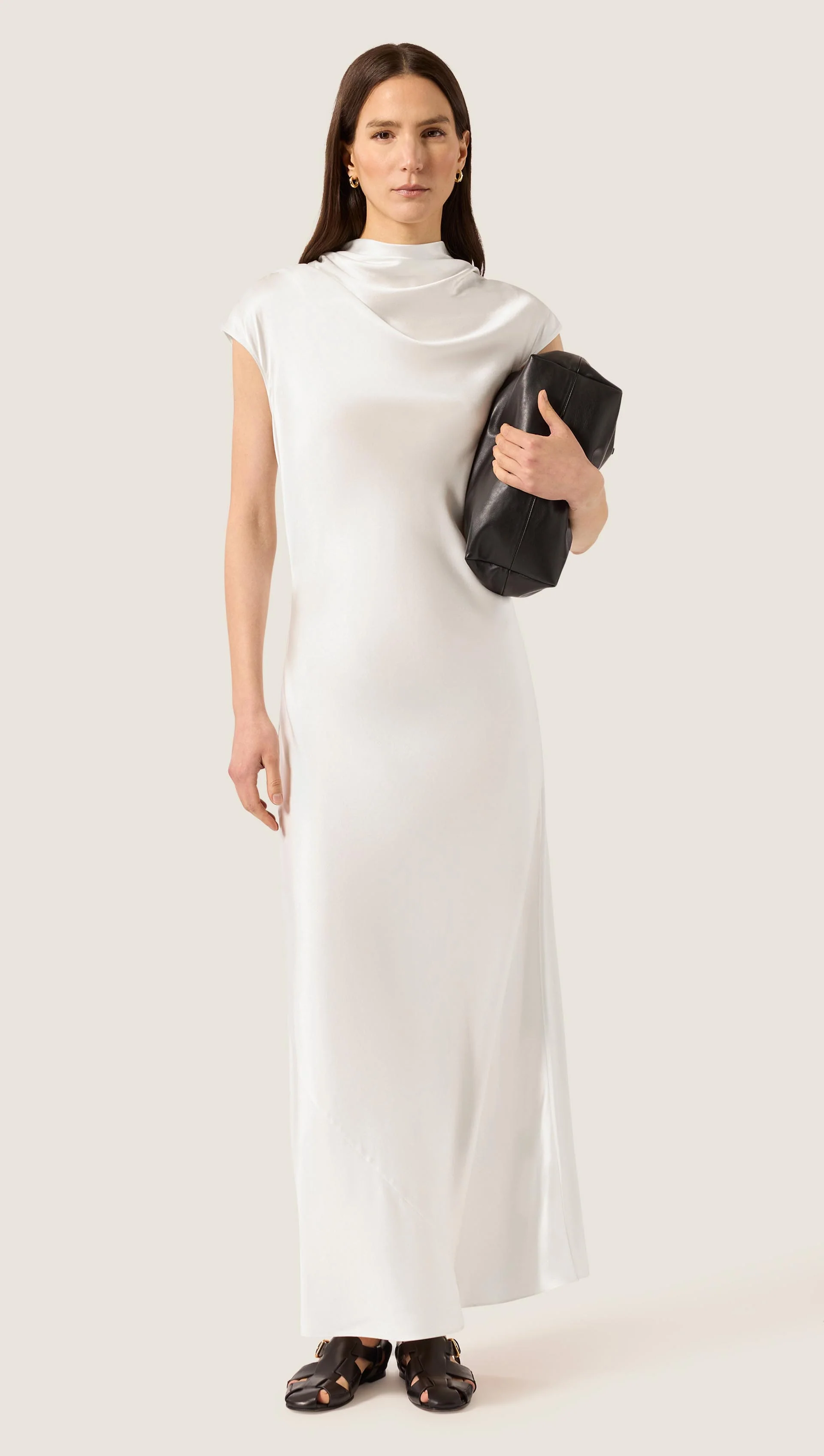 Ruched Dress in Silk Charmeuse | Ivory - Image 2