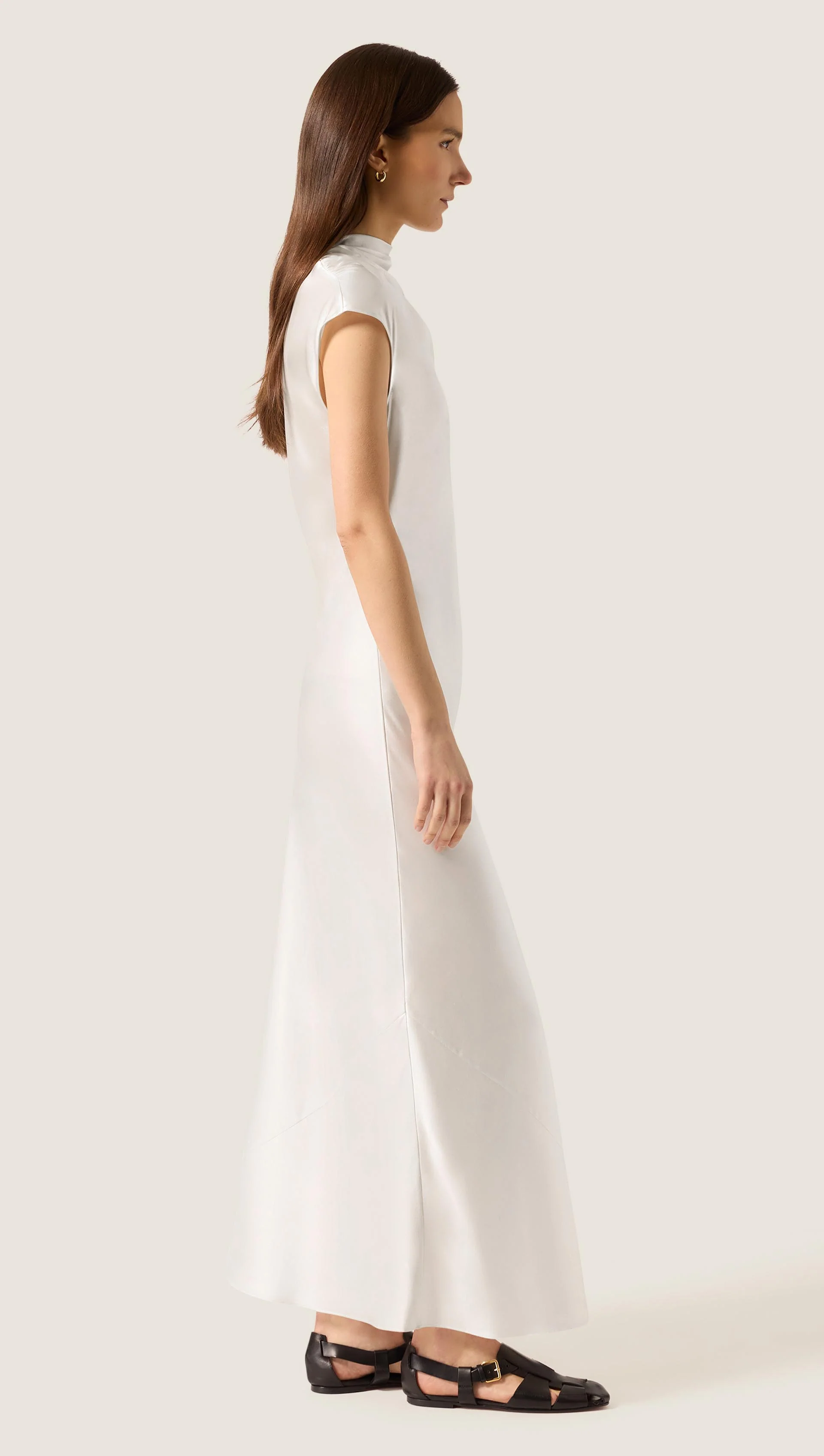 Ruched Dress in Silk Charmeuse | Ivory - Image 3