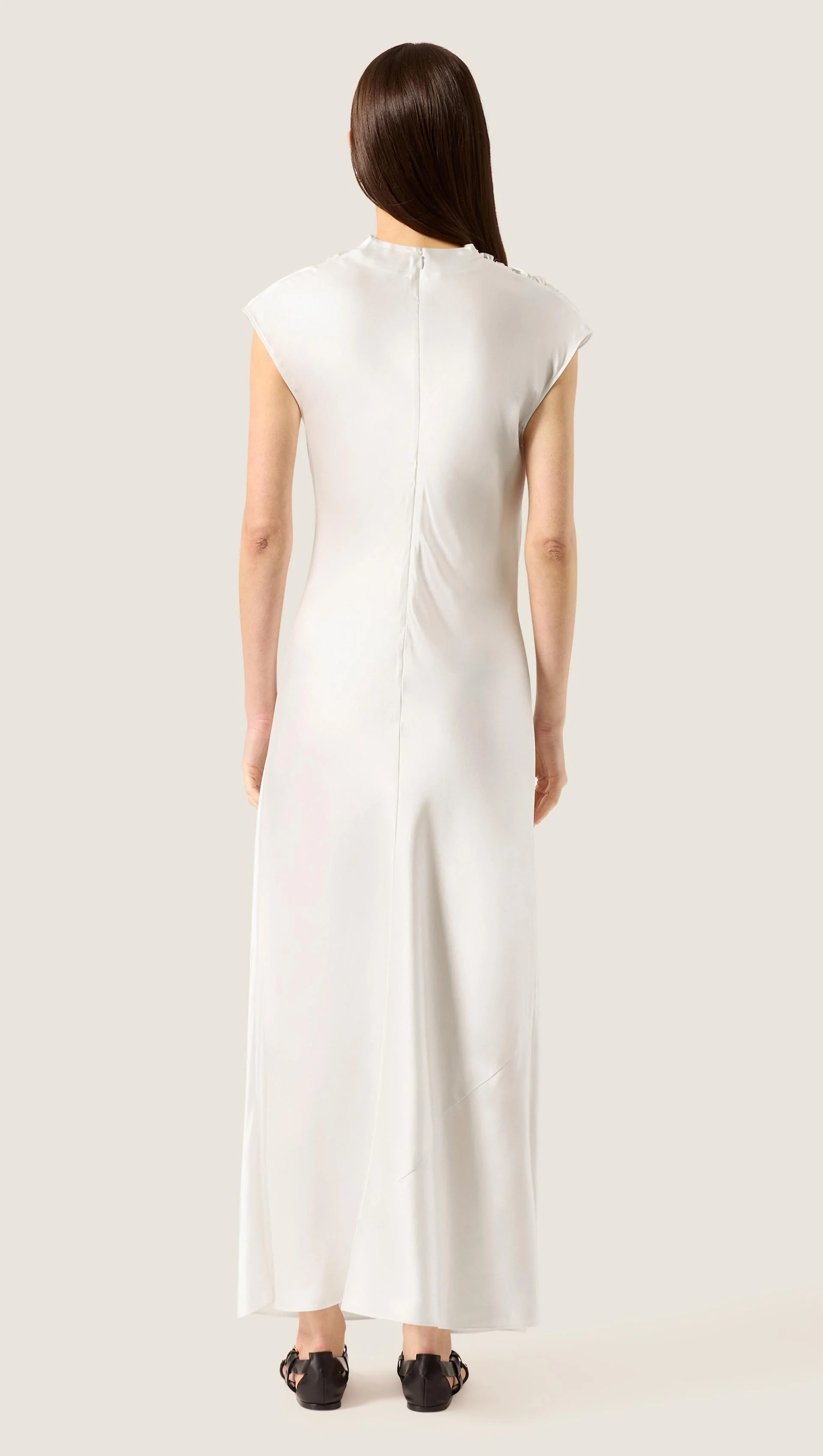 Ruched Dress in Silk Charmeuse | Ivory - Image 4