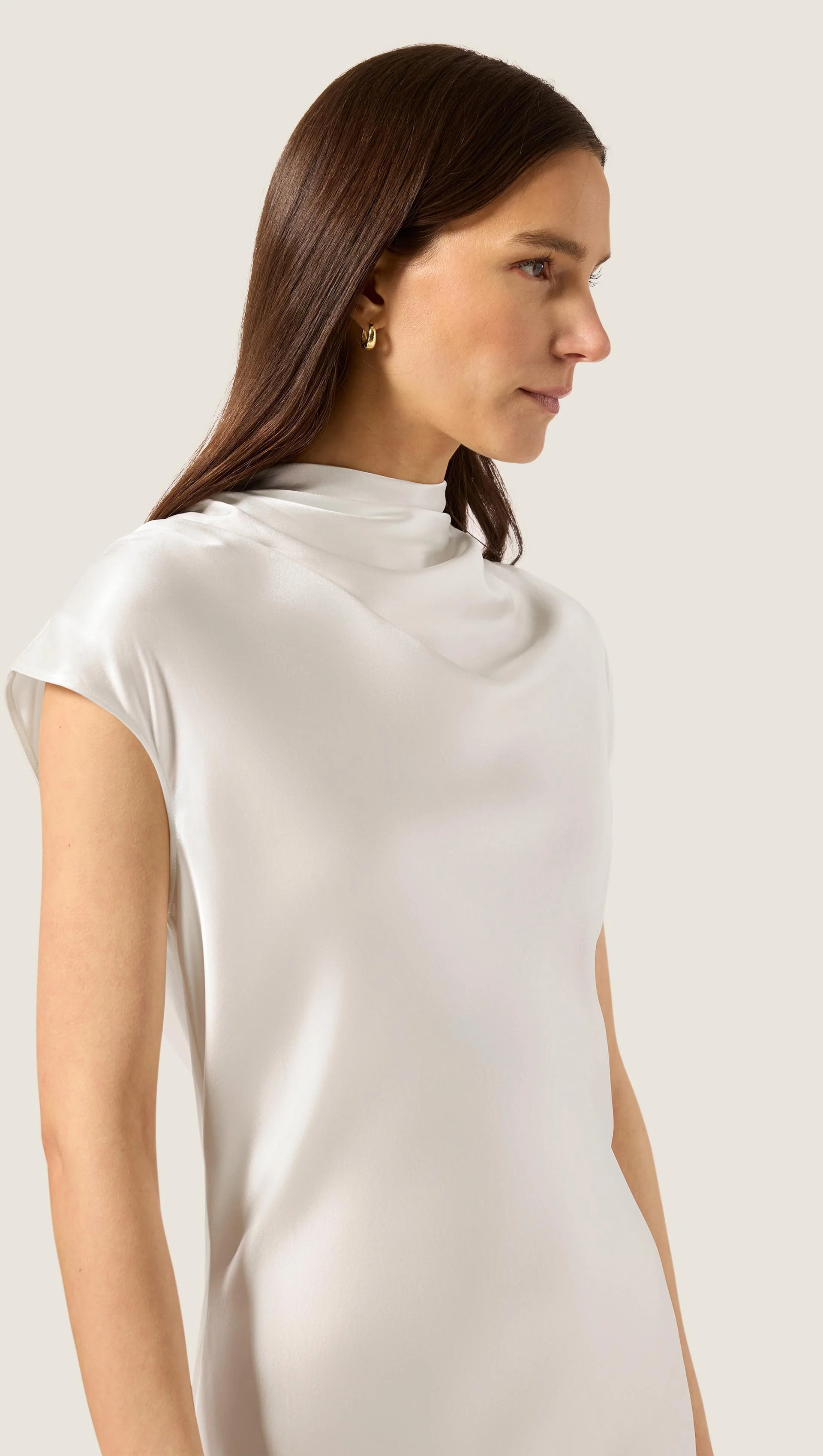 Ruched Dress in Silk Charmeuse | Ivory - Image 5