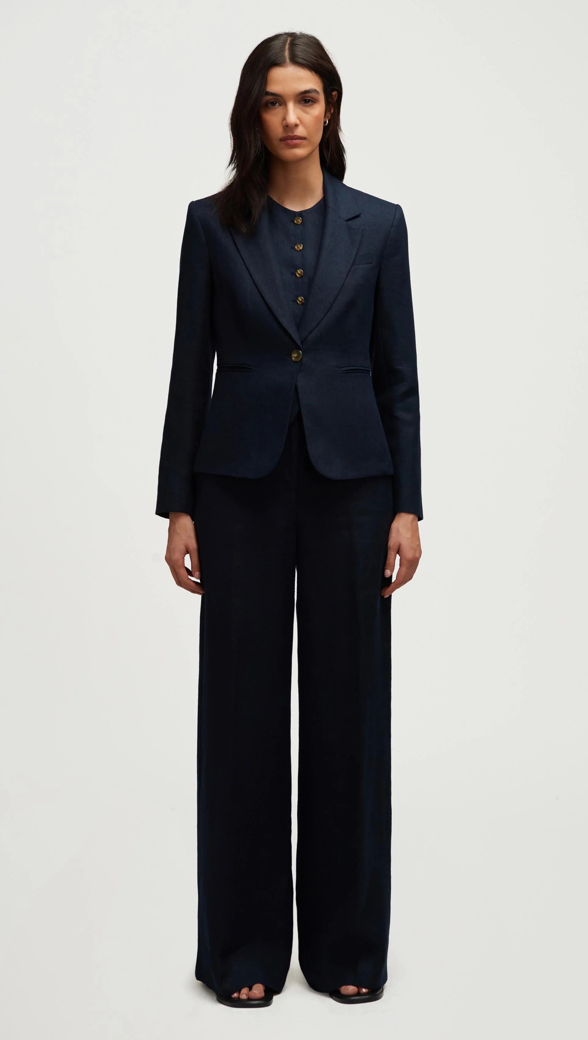 Schoolboy Blazer in Basket Weave Linen | Midnight - Image 4