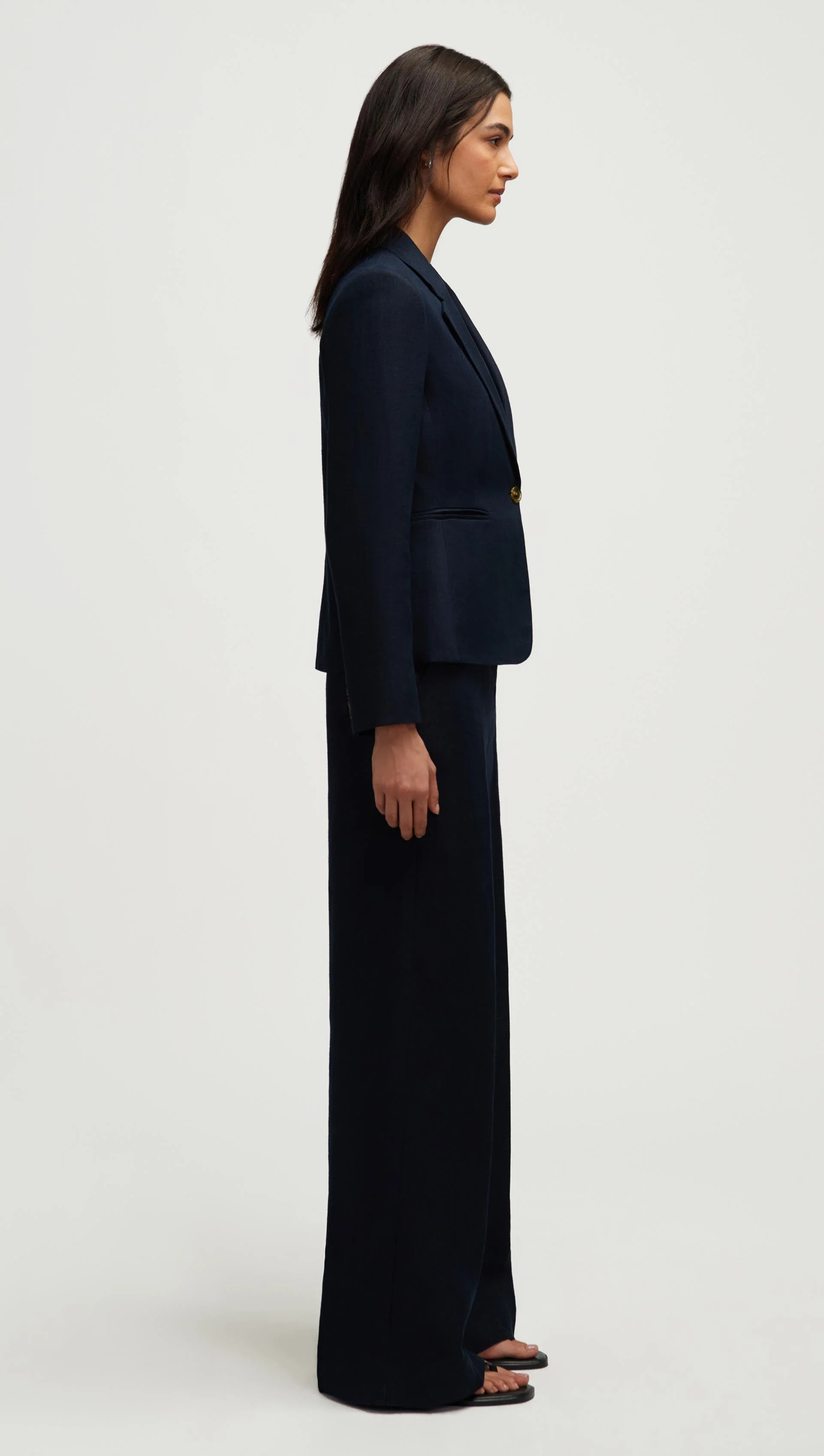 Schoolboy Blazer in Basket Weave Linen | Midnight - Image 5