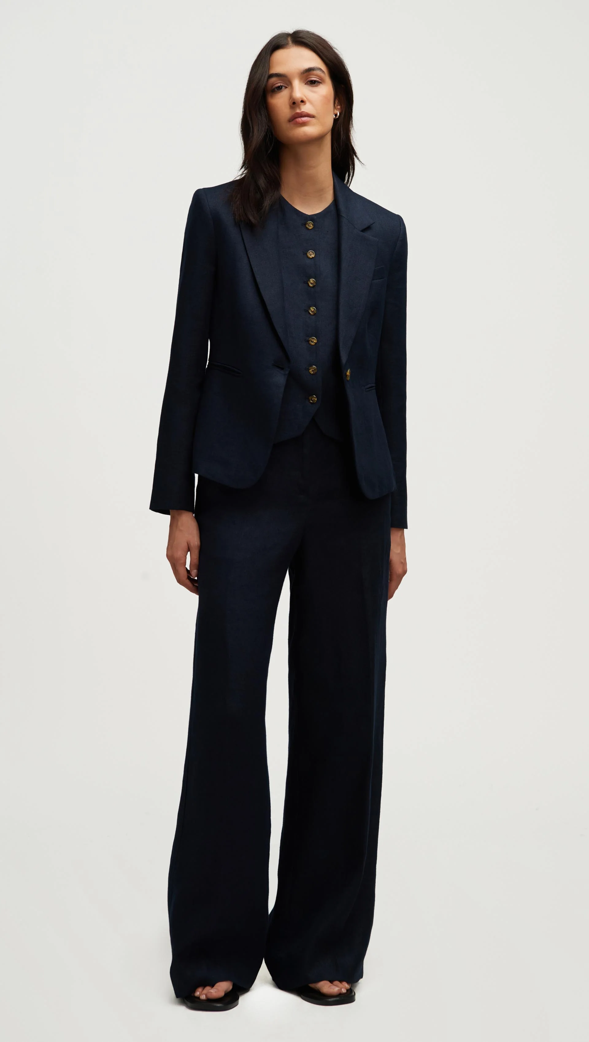 Schoolboy Blazer in Basket Weave Linen | Midnight - Image 7