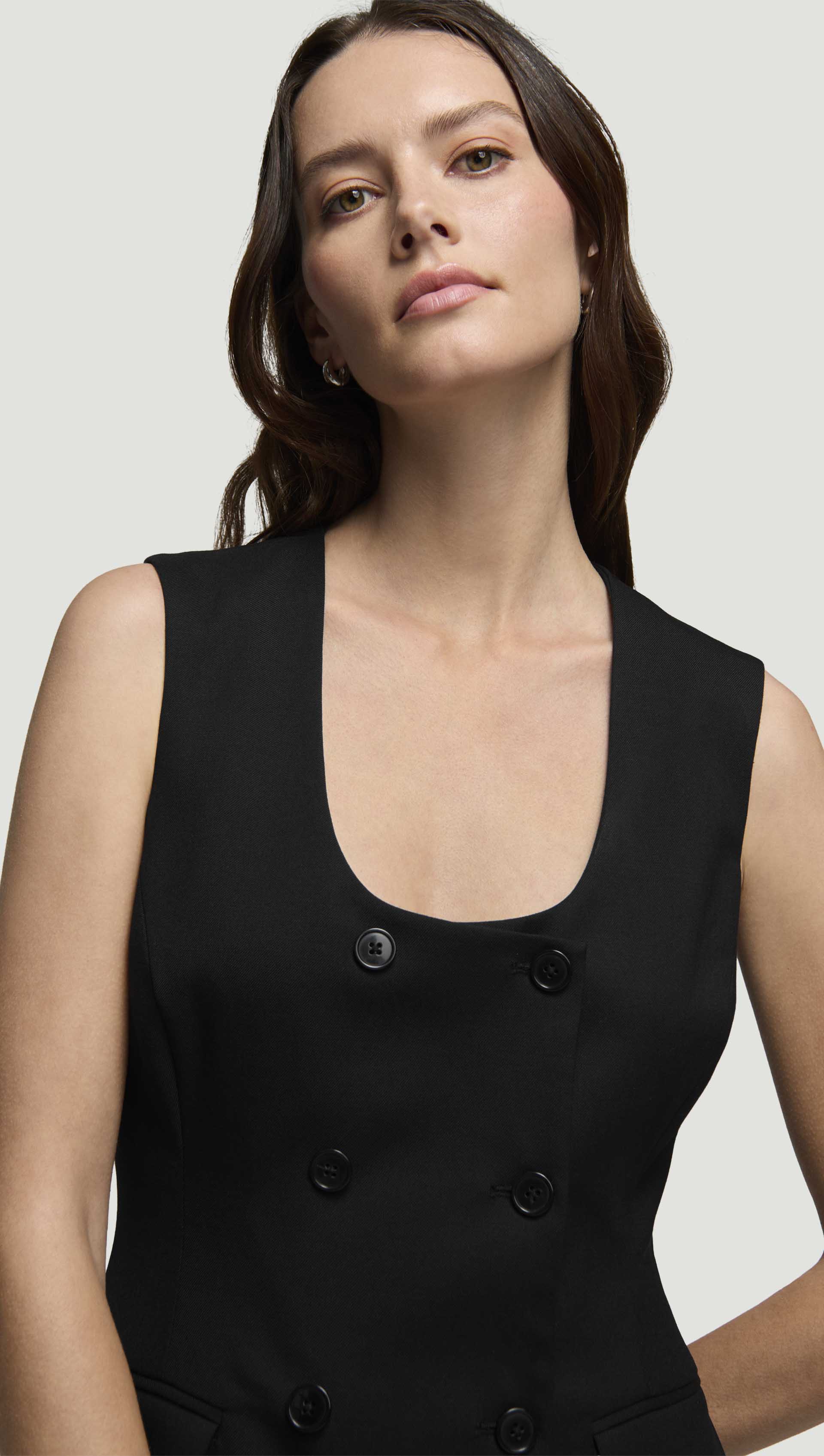 Scoop Neck Double-Breasted Dress in Seasonless Wool | Black - Image 2