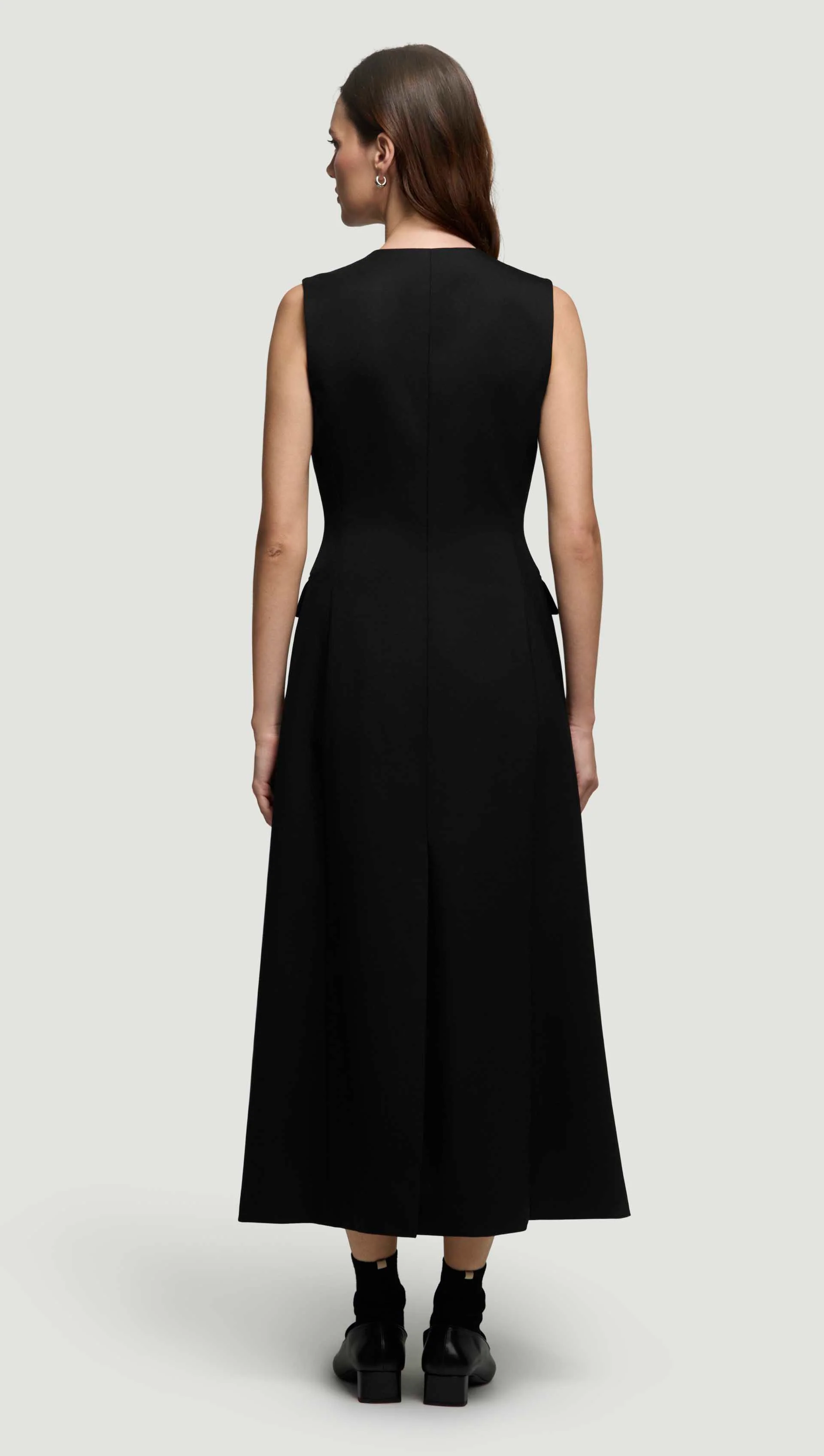 Scoop Neck Double-Breasted Dress in Seasonless Wool | Black - Image 5
