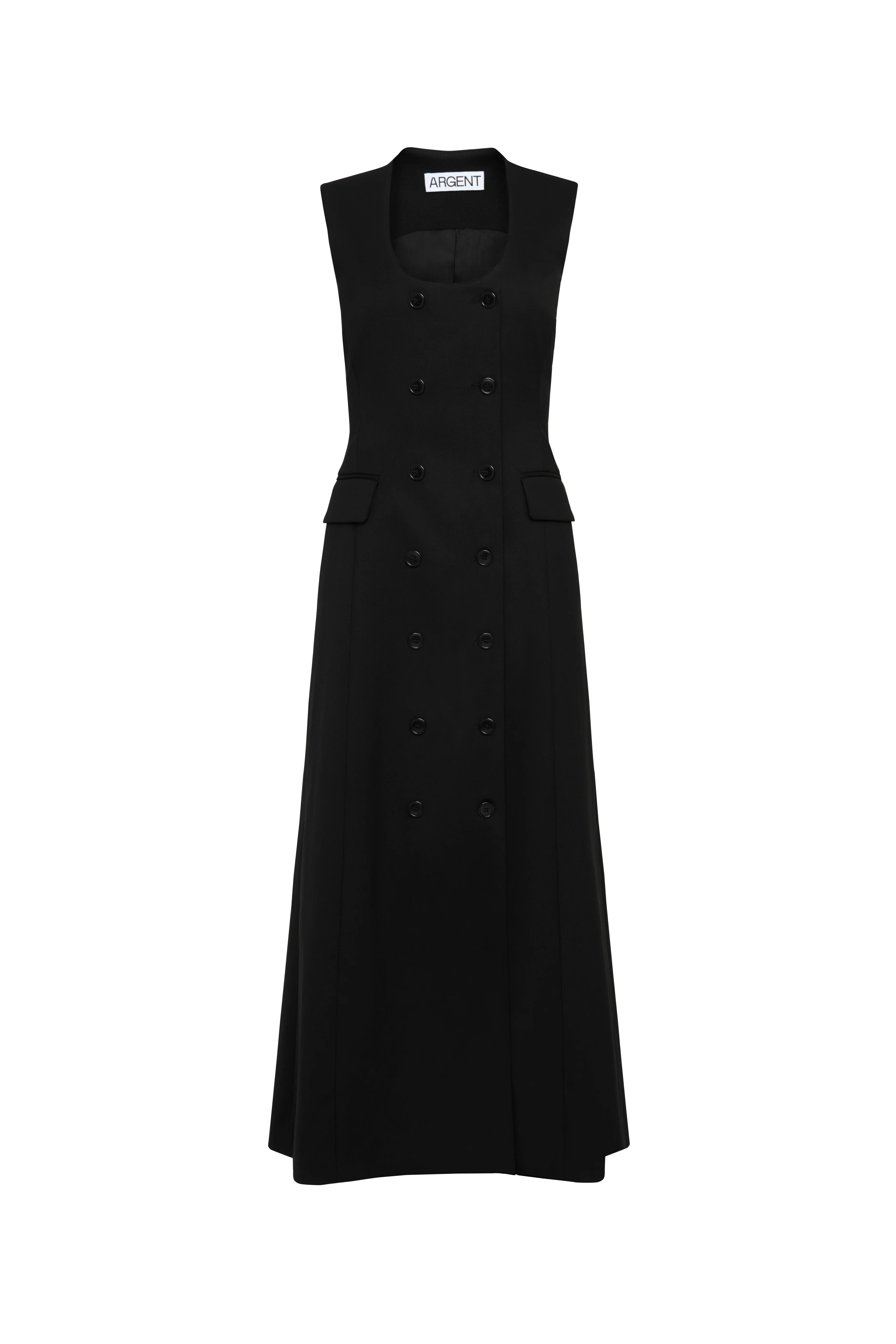 Scoop Neck Double-Breasted Dress in Seasonless Wool | Black - Image 8