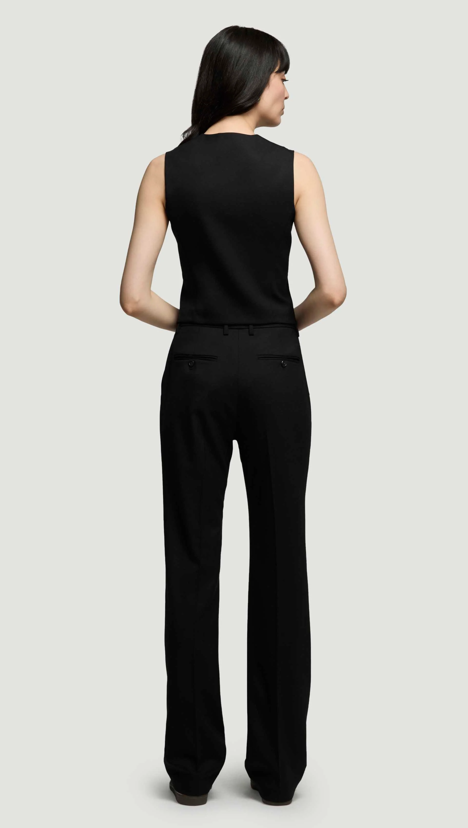 Scoop Neck Waistcoat in Seasonless Wool | Black - Image 5