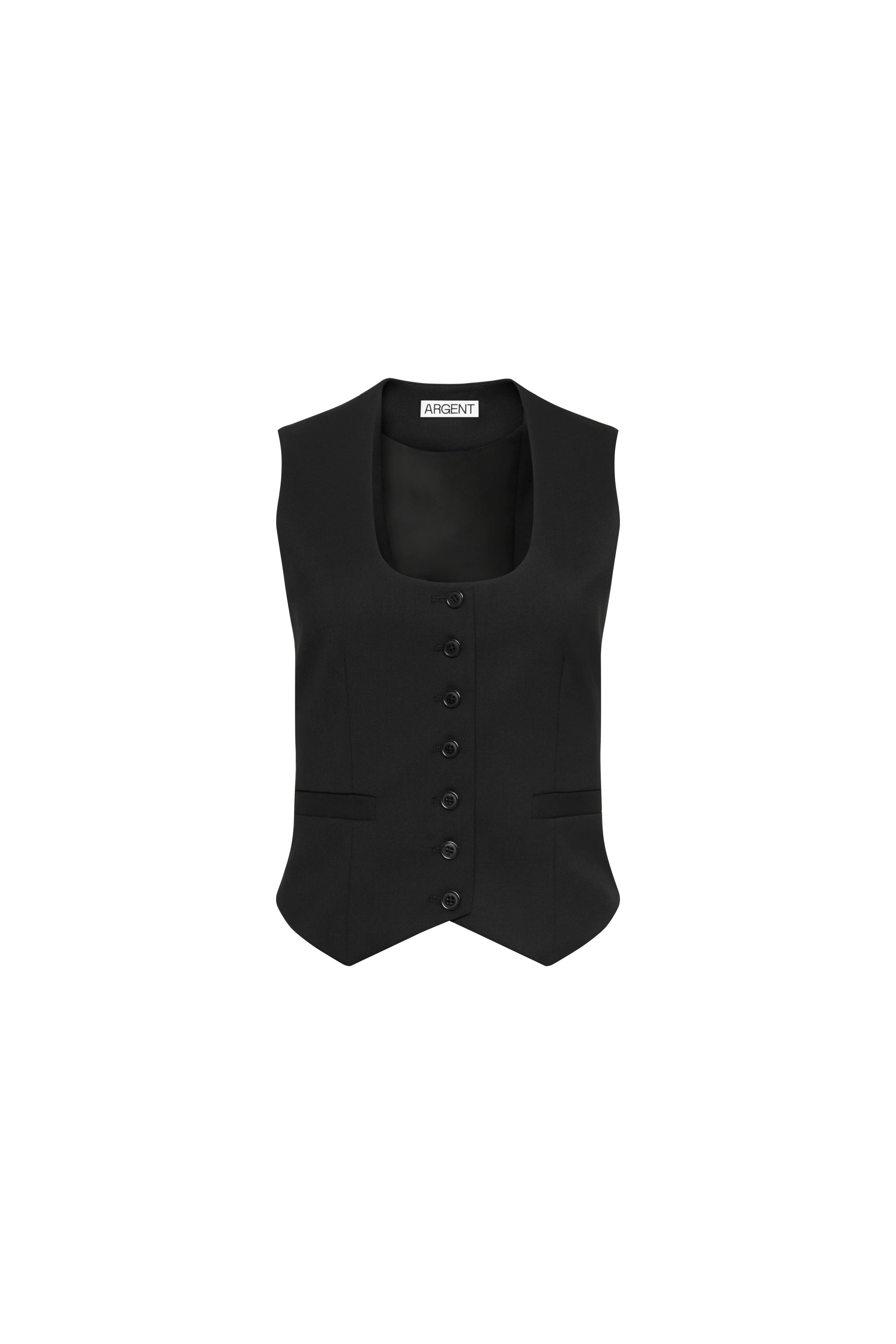 Scoop Neck Waistcoat in Seasonless Wool | Black - Image 6