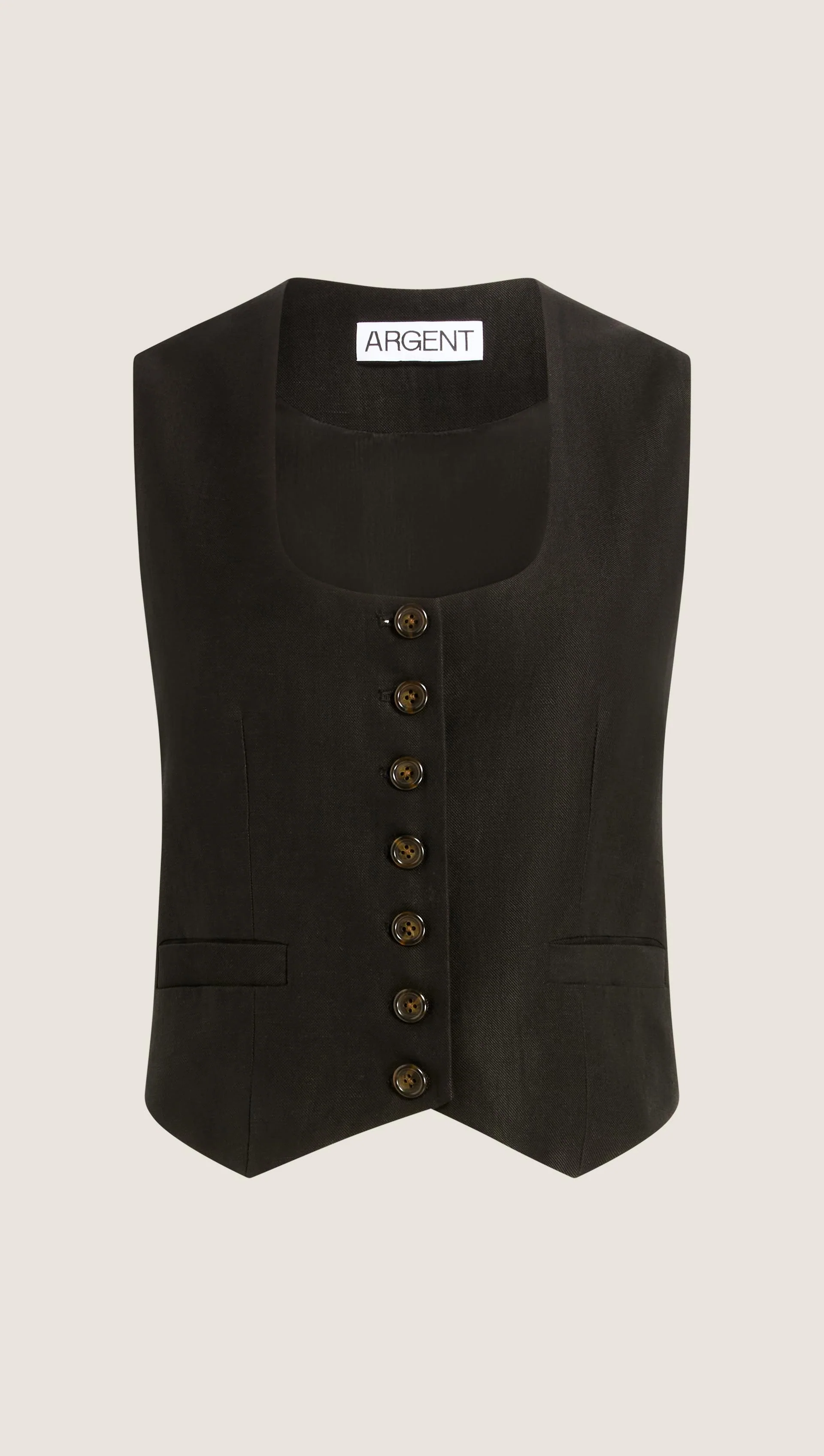Scoop Neck Waistcoat in Viscose Linen | Black - Image 5