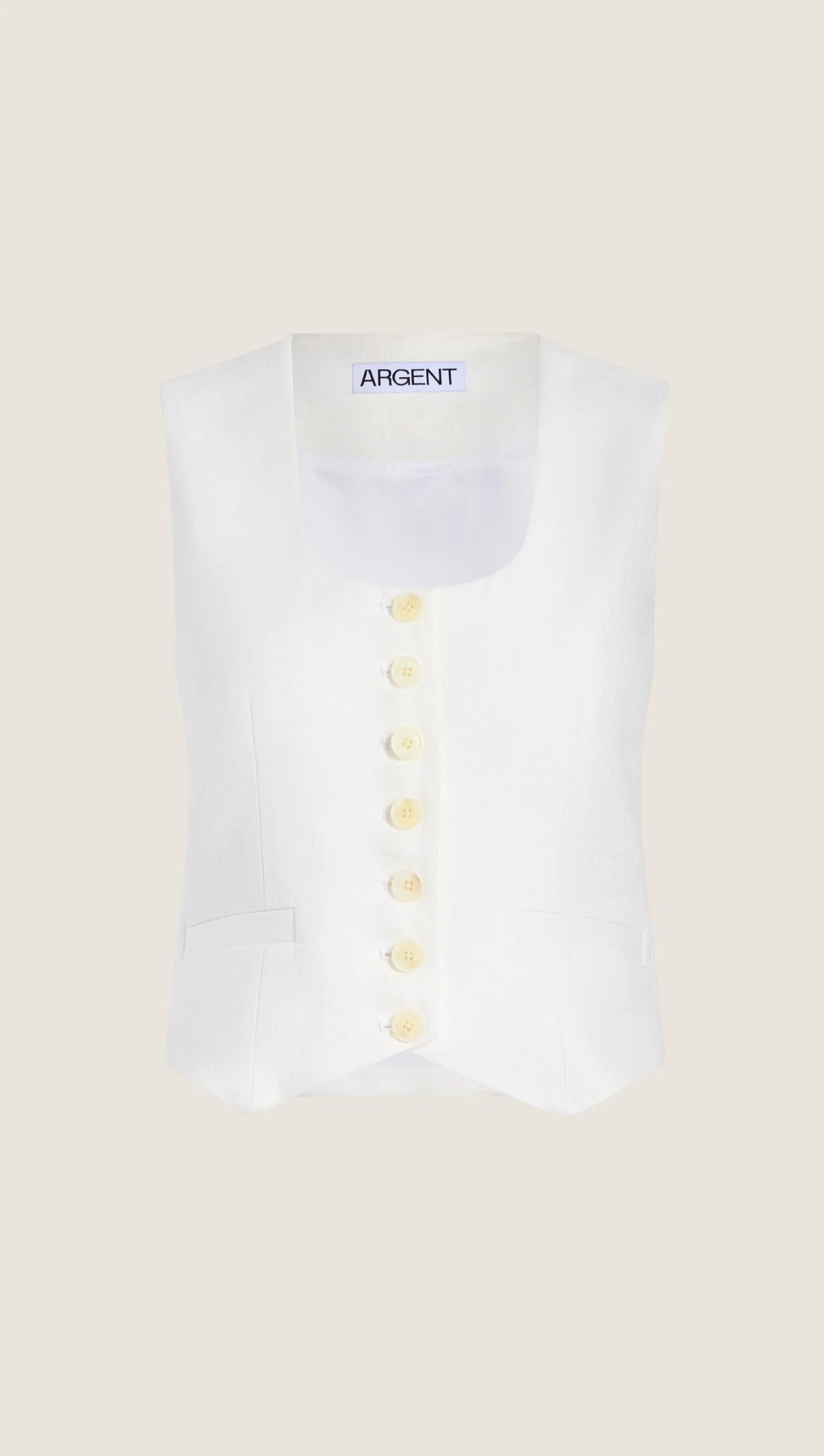 Scoop Neck Waistcoat in Viscose Linen | Ivory - Image 6
