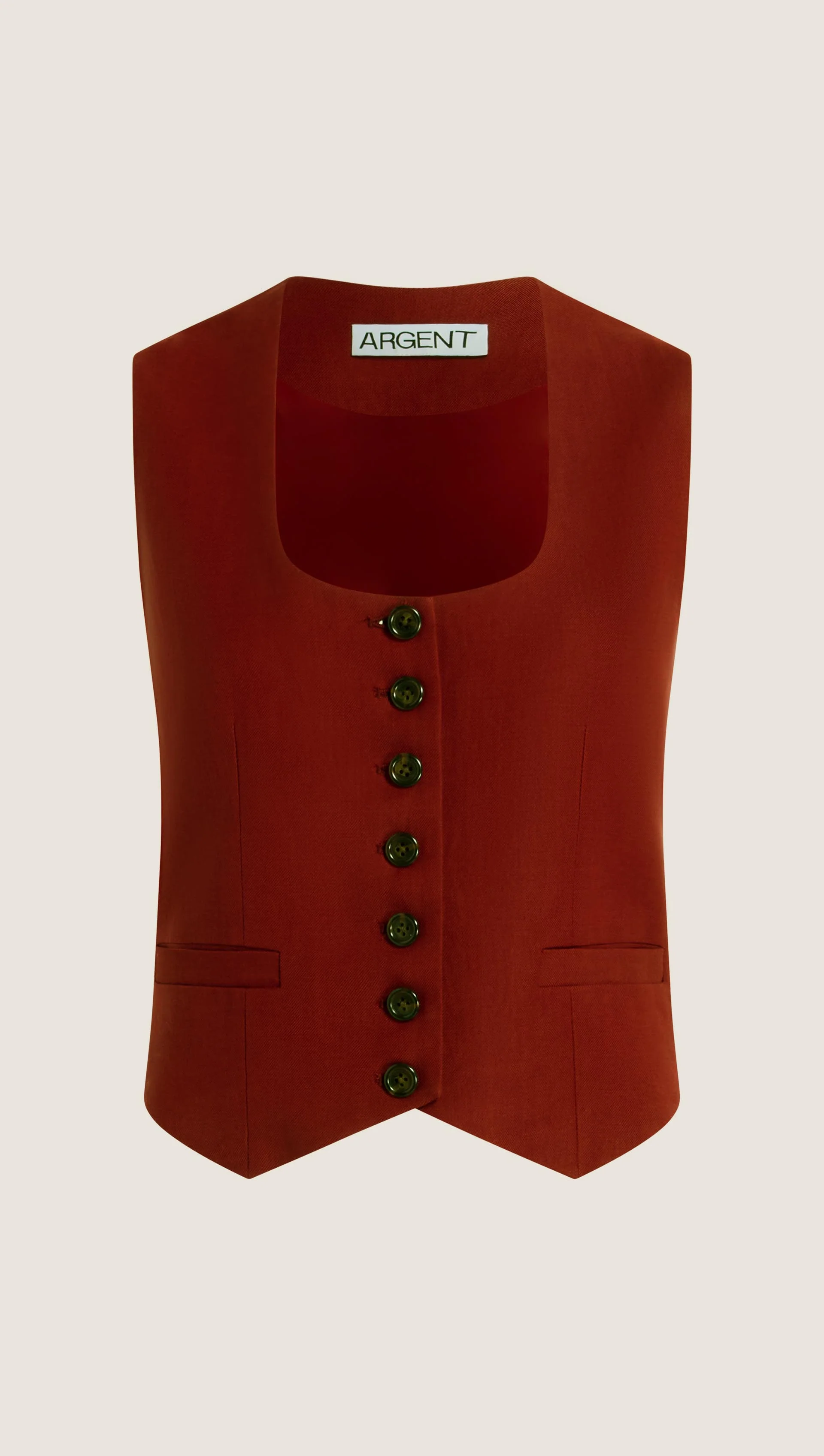 Scoop Neck Waistcoat in Viscose Linen | Maroon - Image 6
