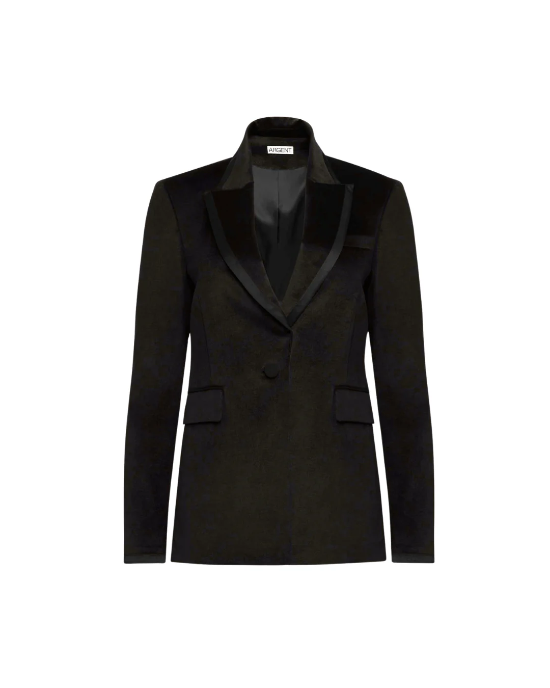 Sculpted Blazer in Velvet w/Satin Detail | Black - Image 12