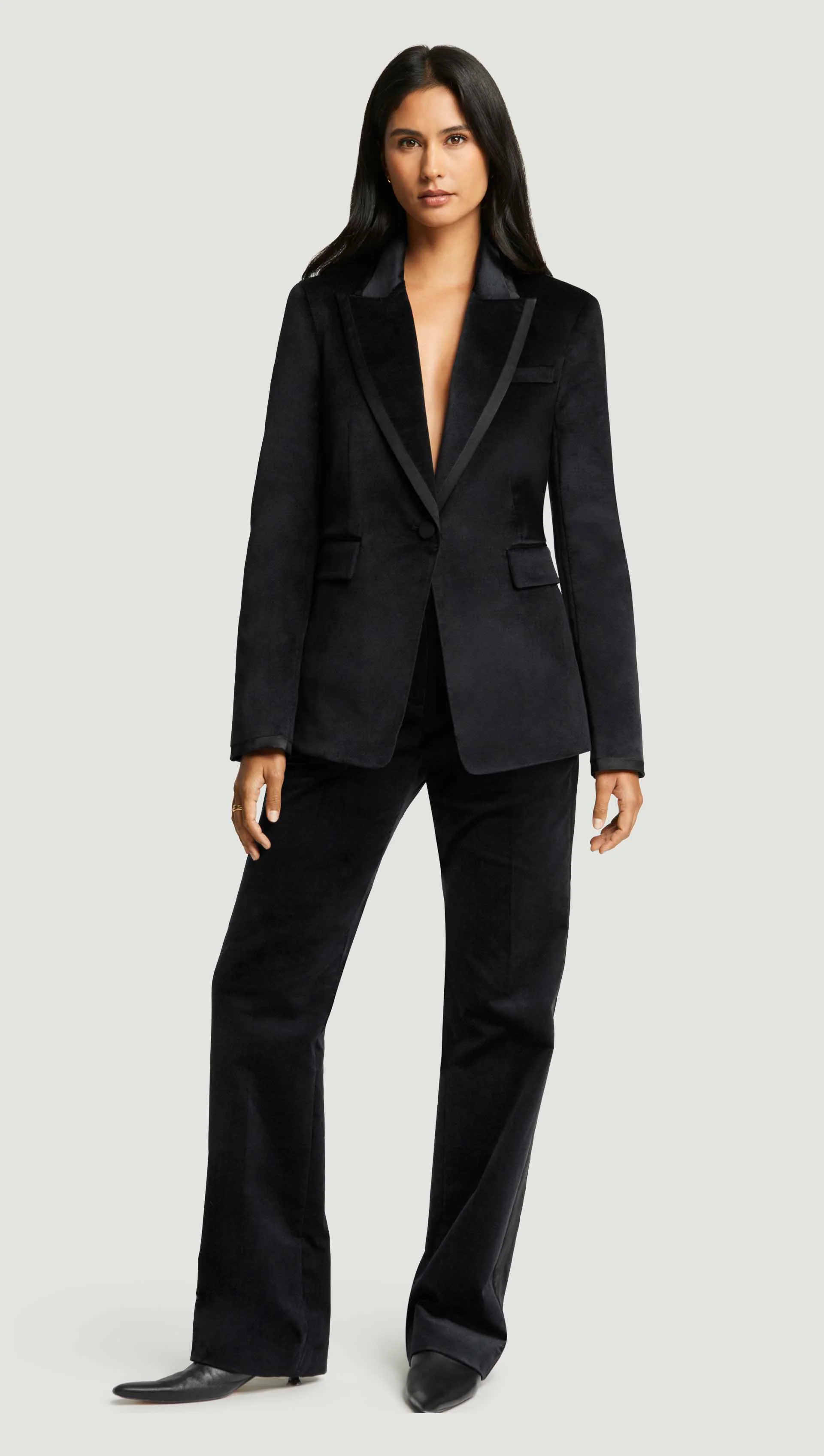 Sculpted Blazer in Velvet w/Satin Detail | Black - Image 2