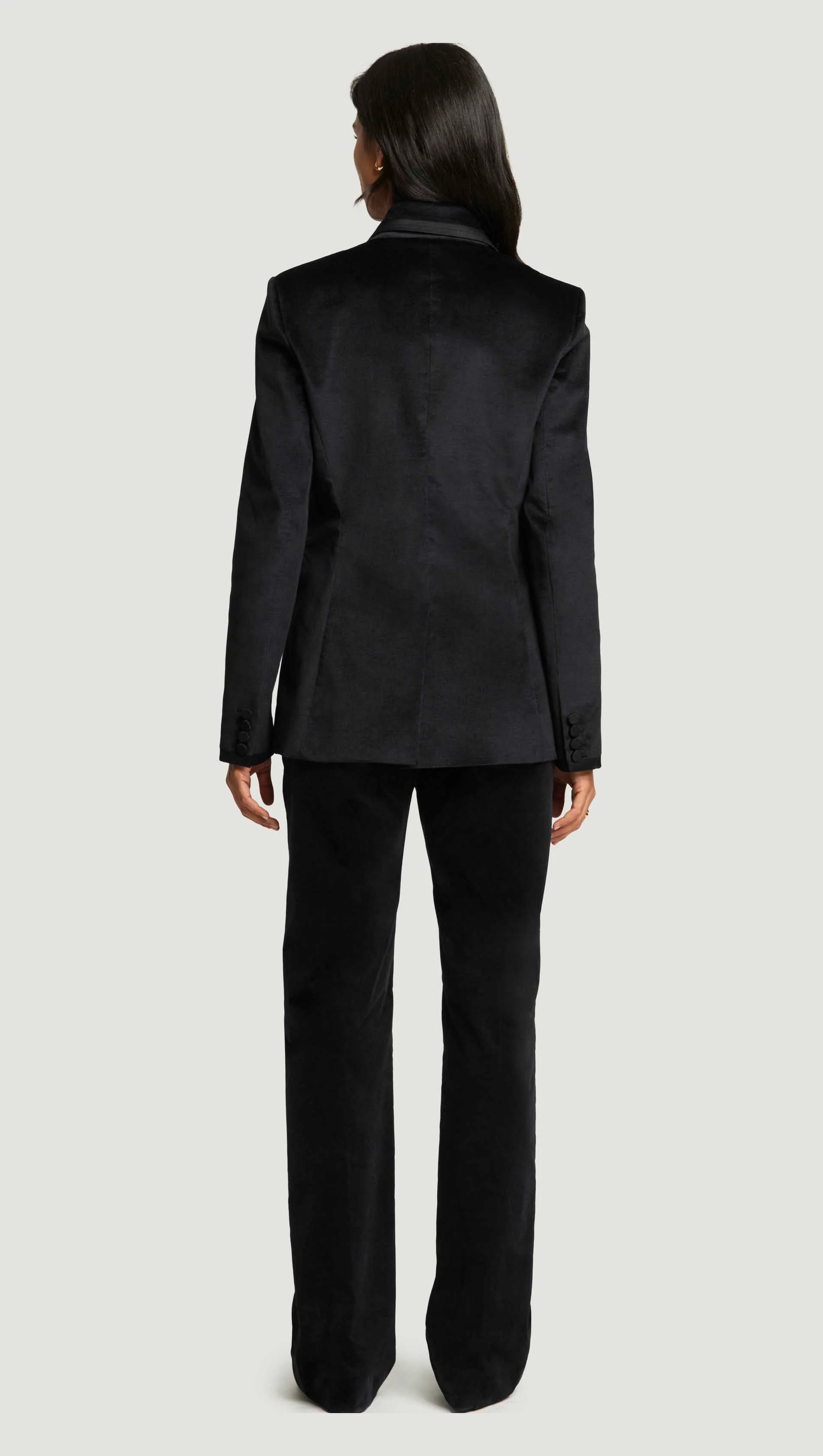 Sculpted Blazer in Velvet w/Satin Detail | Black - Image 4